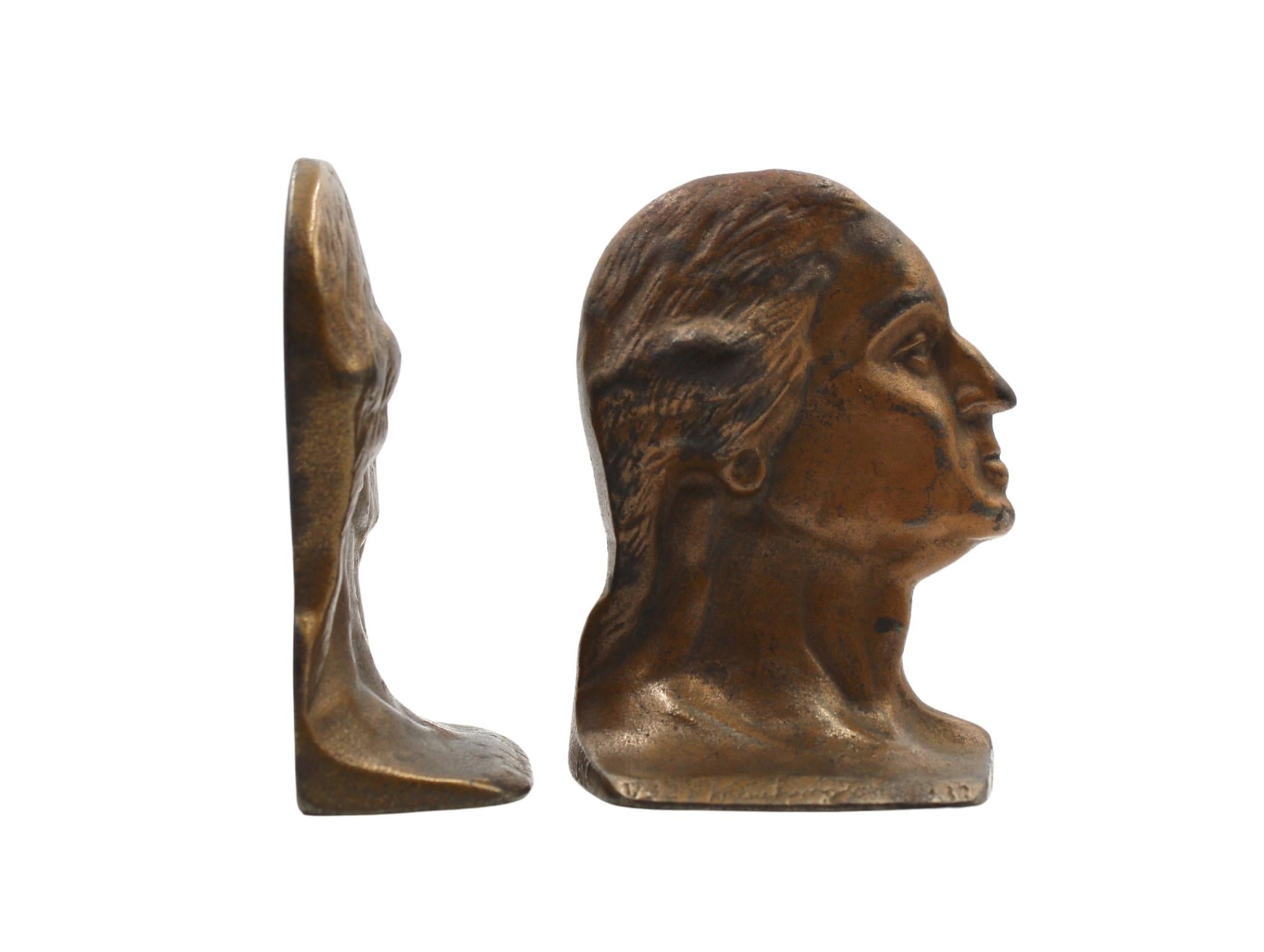 Presented is a set of vintage bookends, featuring the bust of George Washington. Crafted in 1932, the bookends commemorate the 200th anniversary of George Washington's birth. These head to shoulder likenesses celebrate the impressive legacy of our