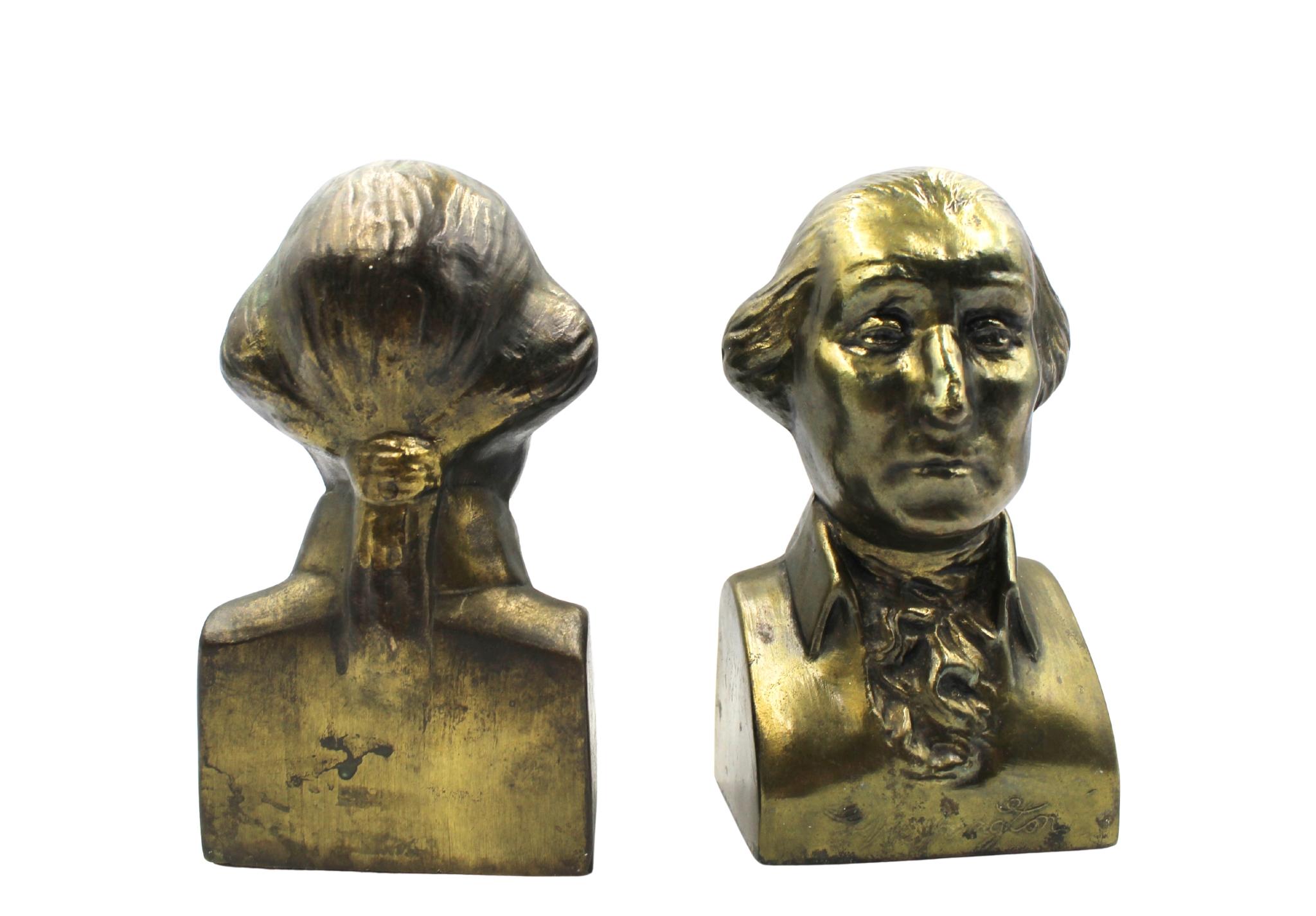 Mid-Century Modern Serre-livres vintage en bronze en forme de buste de Georges Washington en vente