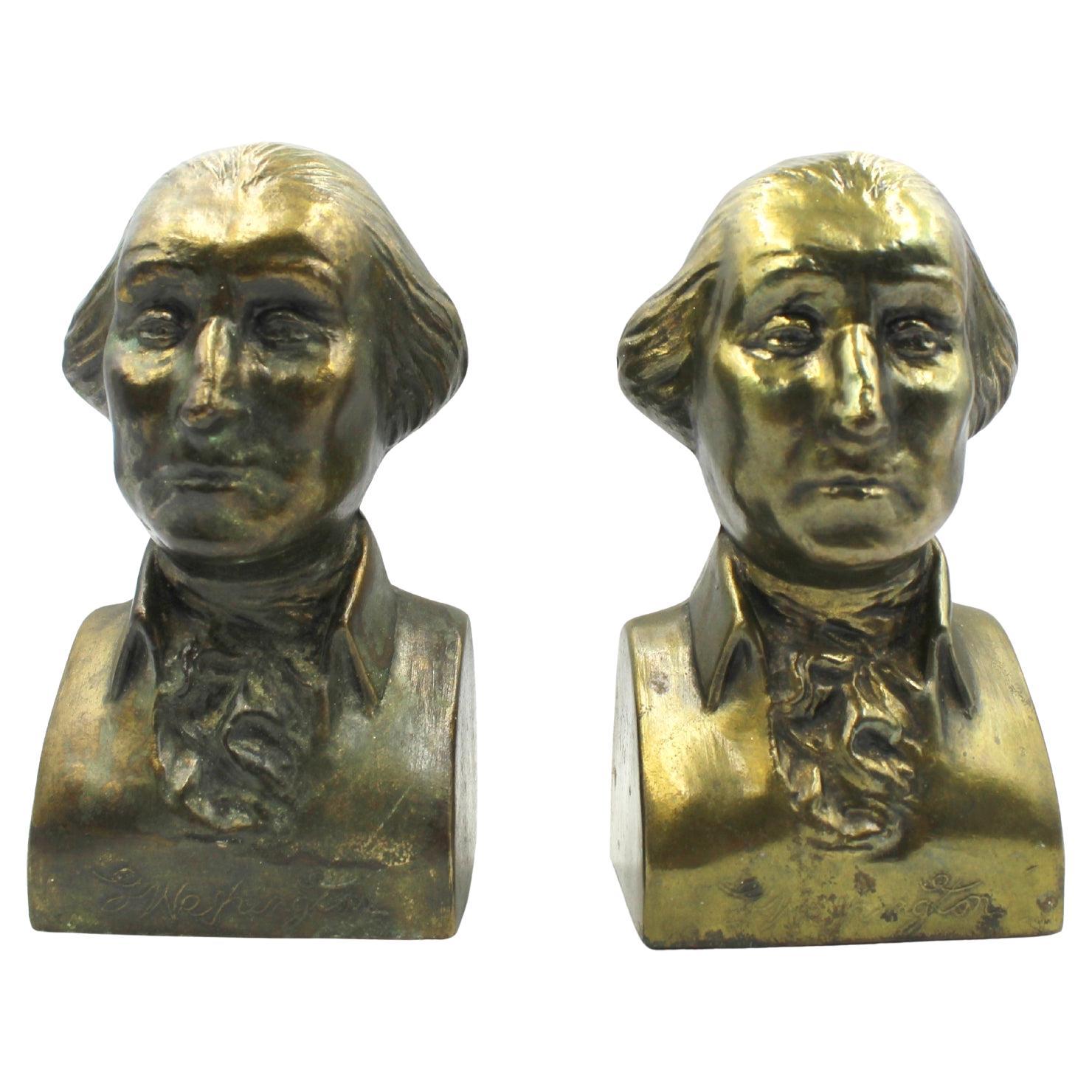 Reggilibri vintage con busto di bronzo di Georges Washington