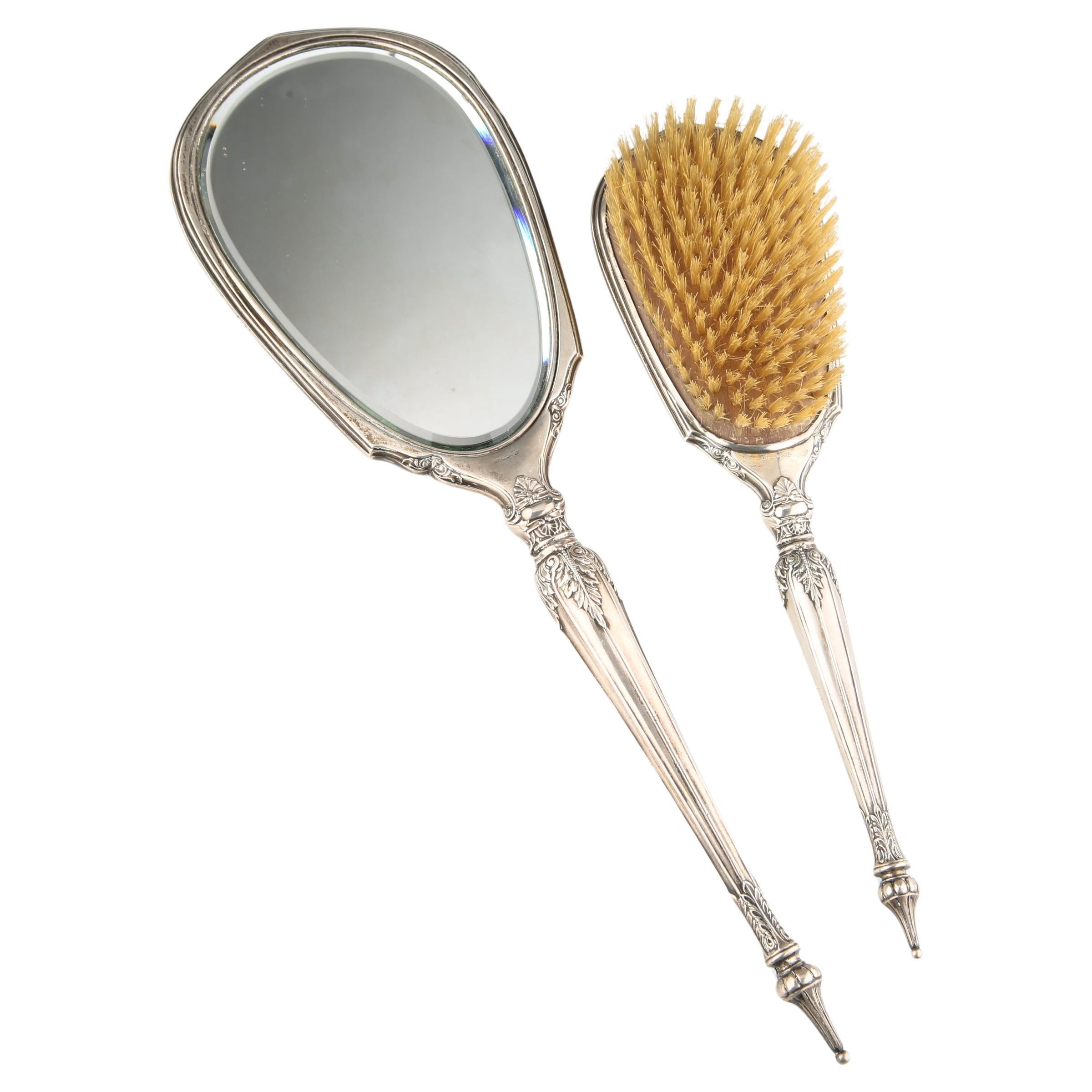 Ensemble de coiffeuse vintage George Webster Co en argent sterling (535 g) miroir et broche à la main