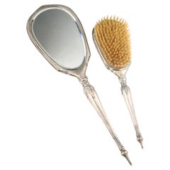 Vintage George Webster Co Sterling Silver Vanity Set (535g) Hand Mirror & Brush