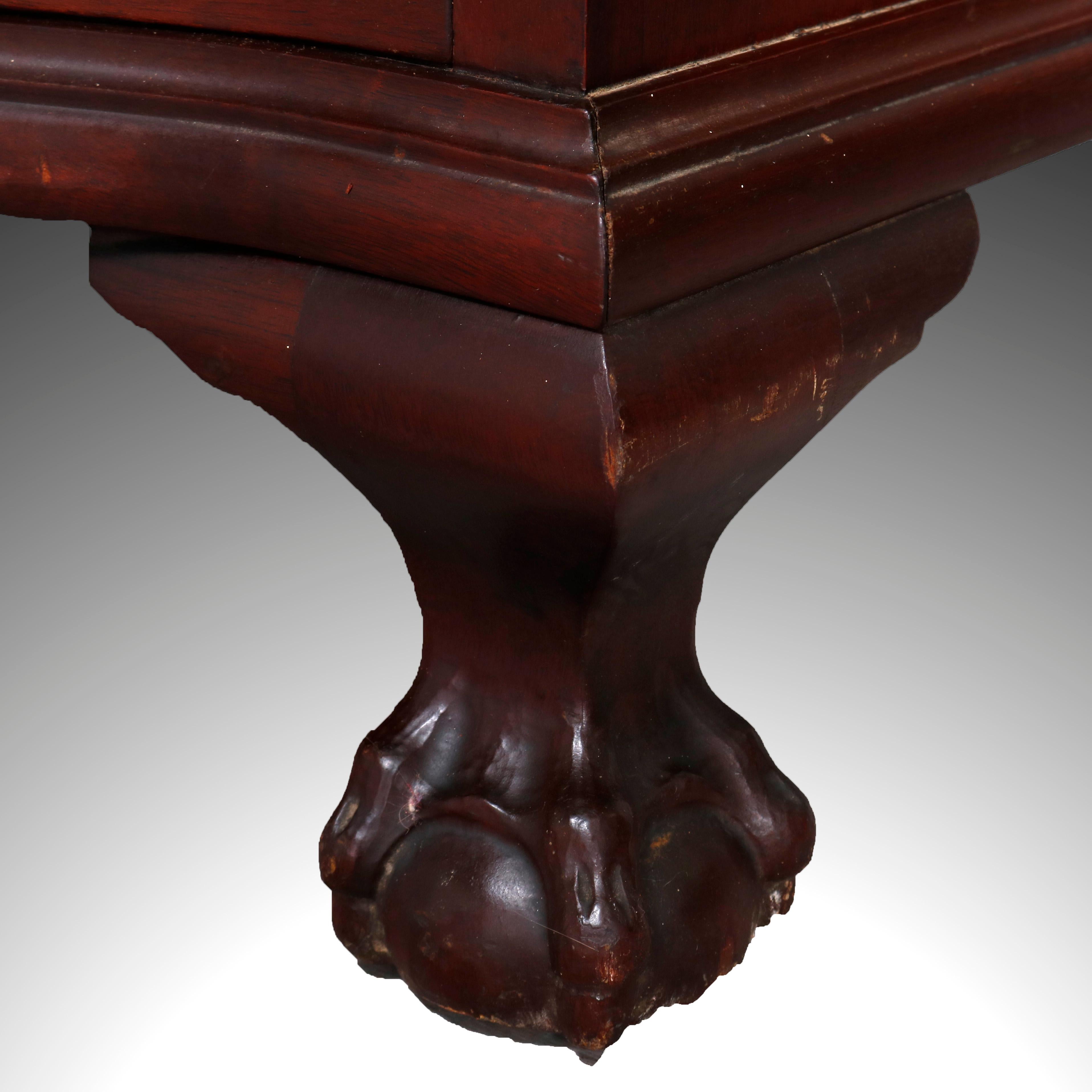 Glass George Winthrop Carved Mahogany Drop Front Secretary & Bookcase, circa 1950