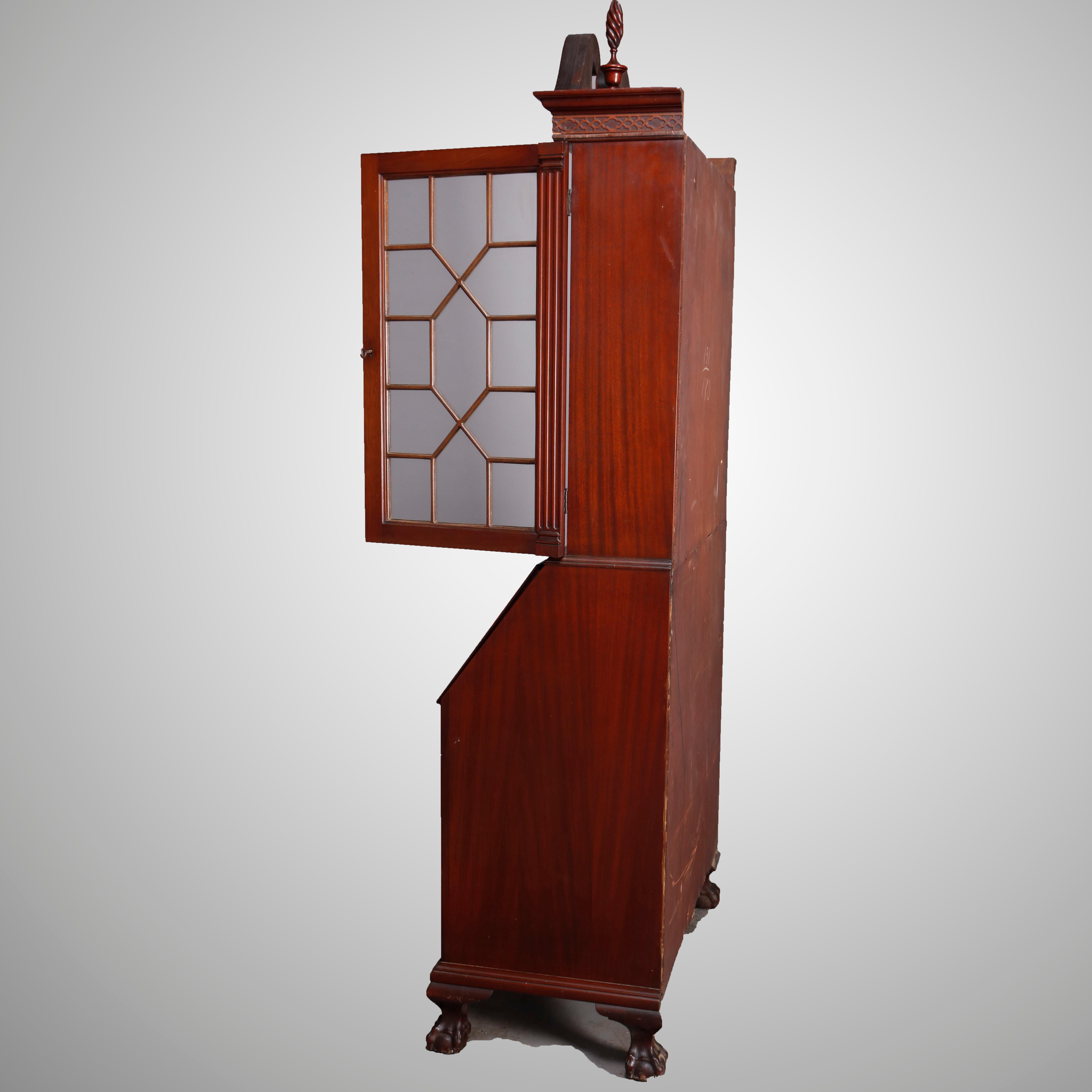 George Winthrop Carved Mahogany Drop Front Secretary & Bookcase, circa 1950 1