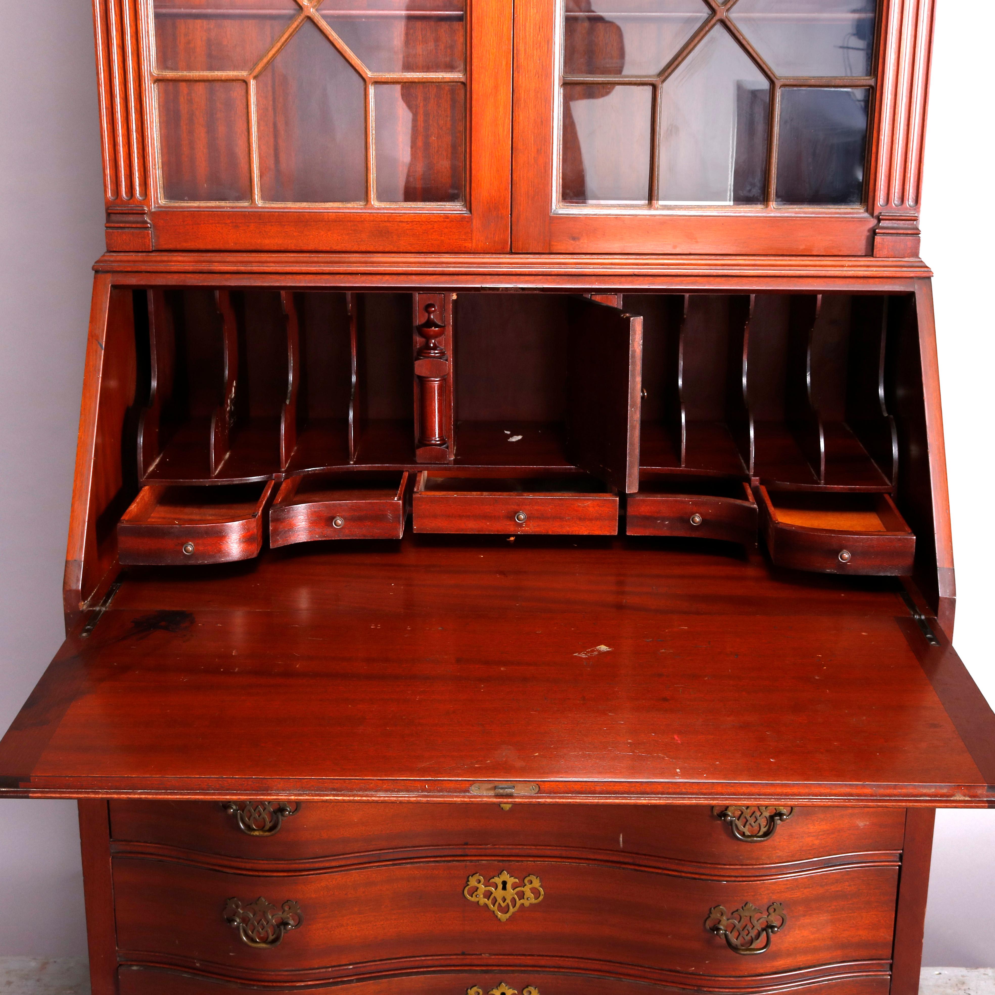 George Winthrop Carved Mahogany Drop Front Secretary & Bookcase, circa 1950 5