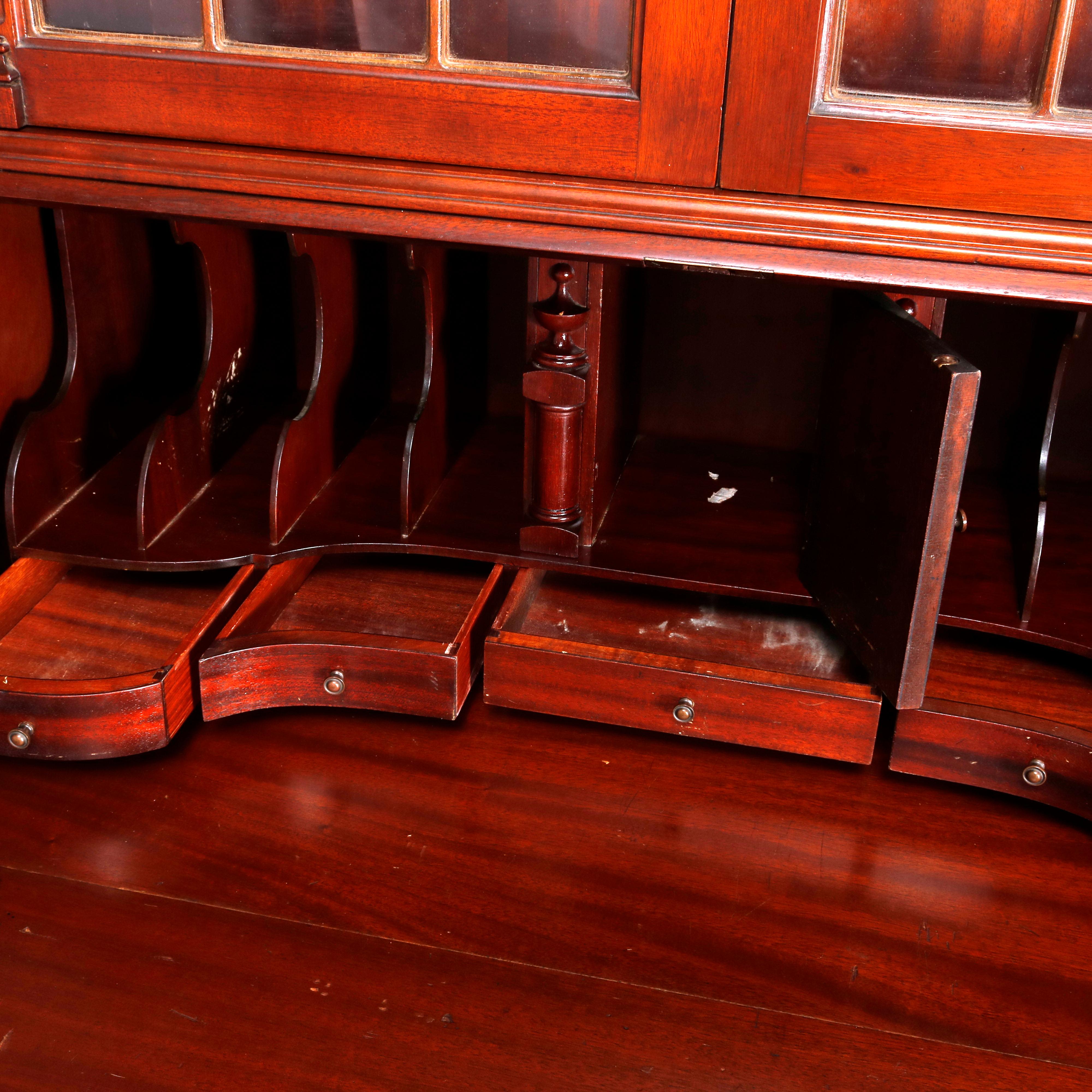 George Winthrop Carved Mahogany Drop Front Secretary & Bookcase, circa 1950 6