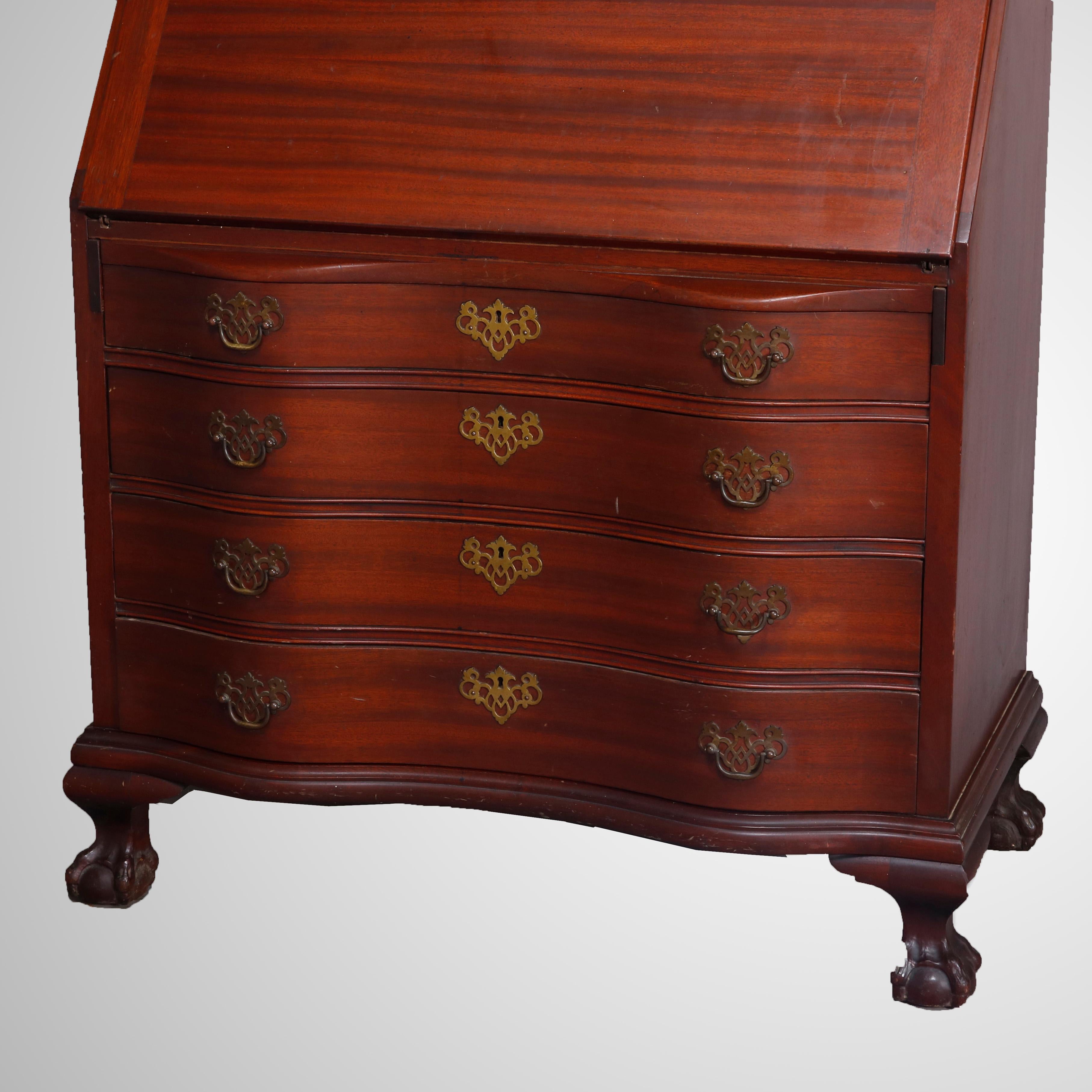 Federal George Winthrop Carved Mahogany Drop Front Secretary & Bookcase, circa 1950