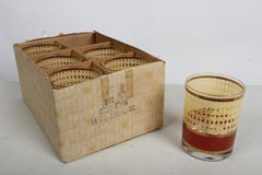 Vintage Georges Briard 22k Gold "Cane Roan" Lowball Glasses Set of 6 w/ Box