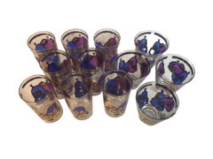 Vintage Georges Briard Barware:: motif 'Pageant' bleu avec or 22 carats