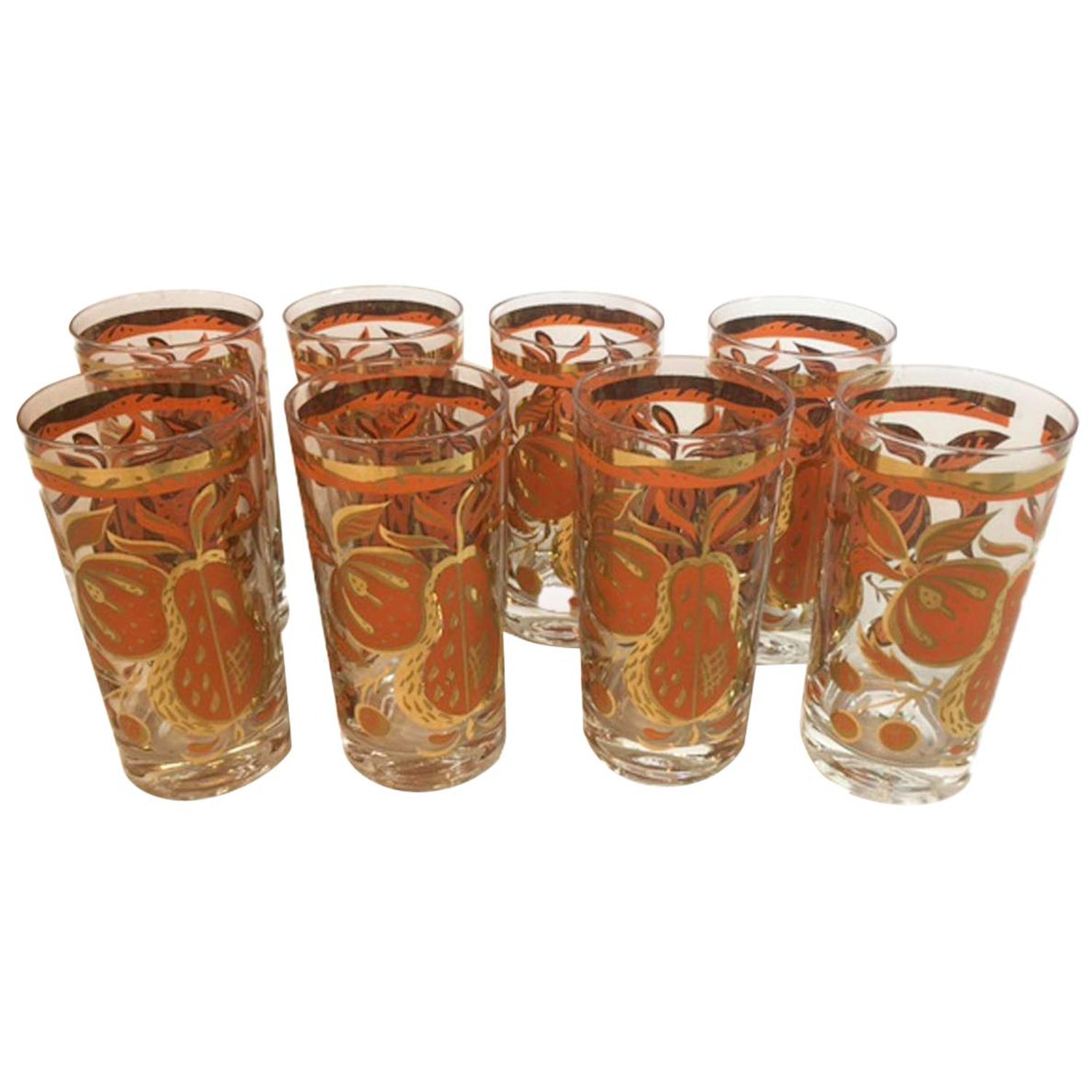 Vintage Georges Briard Barware Highball Glasses Pageant Pattern In Orange At 1stdibs 1stdibs
