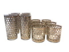 Vintage Georges Briard Barware in the Gold Wire Pattern, 6 Highball, 6 Rocks
