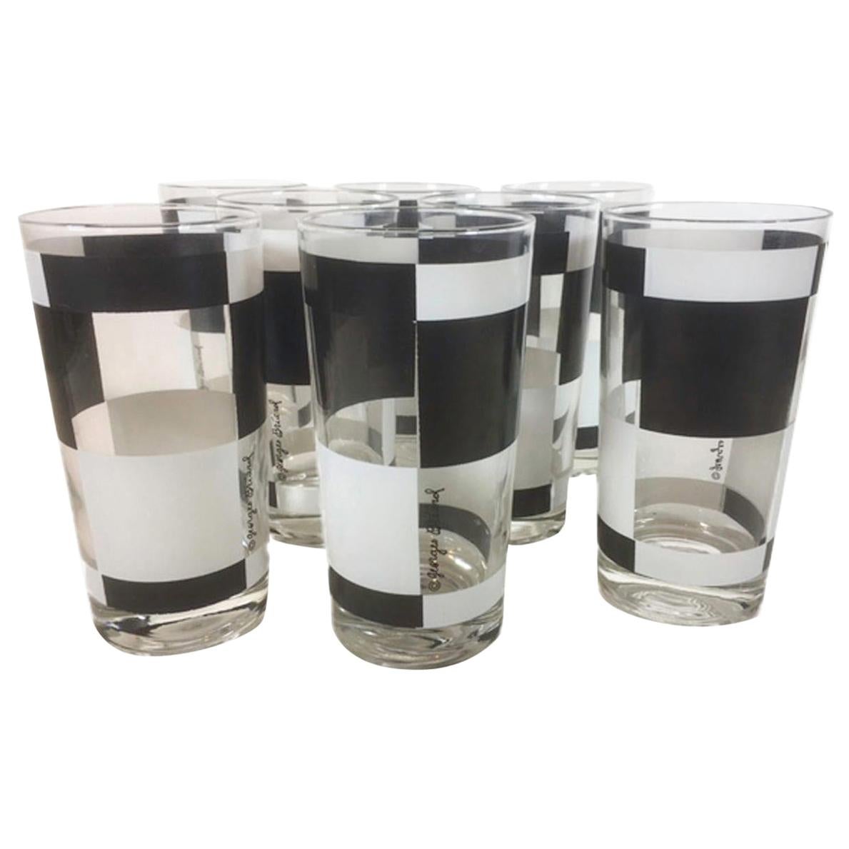 Vintage Georges Briard, Black and White Squares, 8 Highball For Sale
