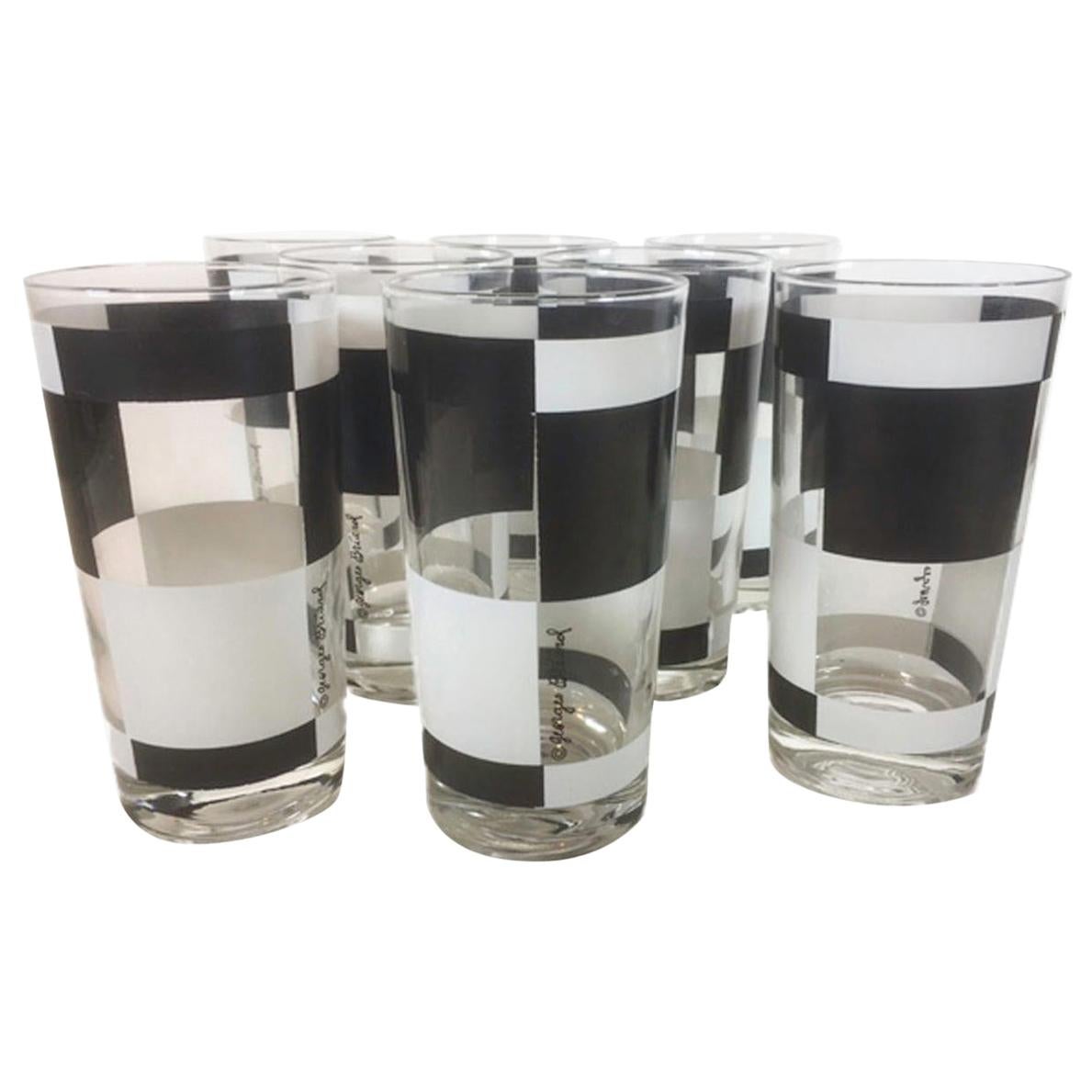 Vintage Georges Briard, Cuadrados en blanco y negro, 8 Highball en venta