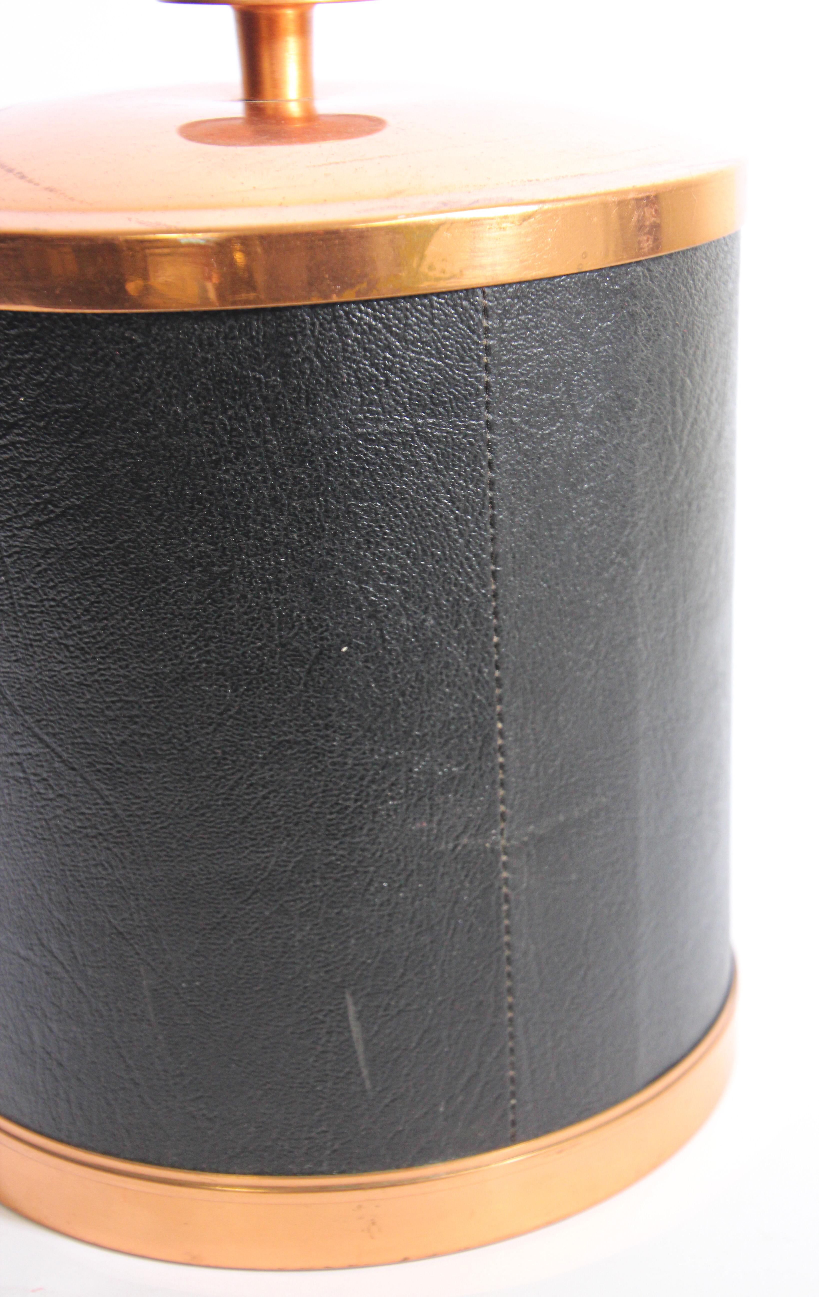 Mid-Century Modern Vintage Black Ice Bucket with Copper Cover
