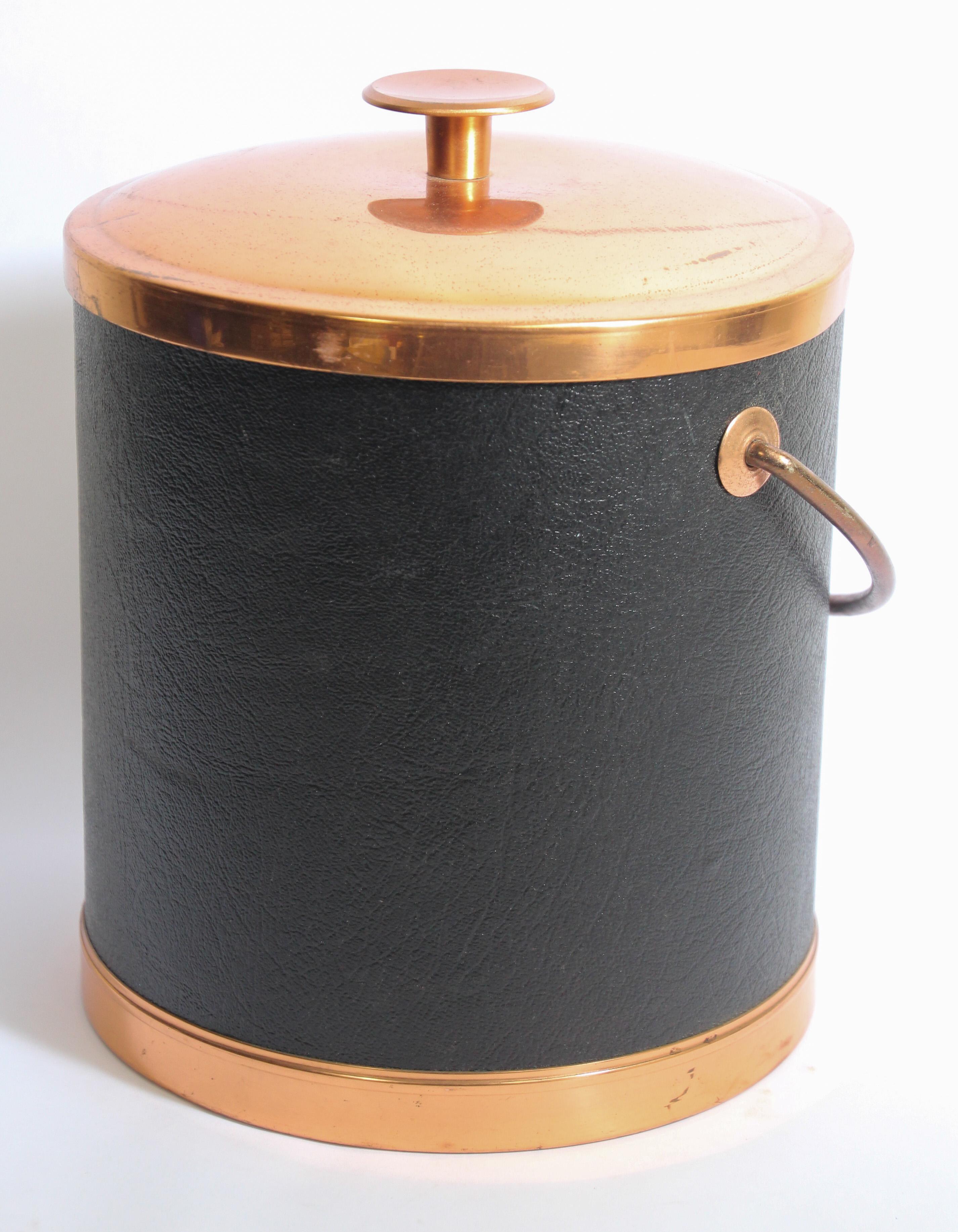 20th Century Vintage Black Ice Bucket with Copper Cover