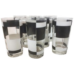 Vintage Georges Briard, Black and White Squares, 8 Highball