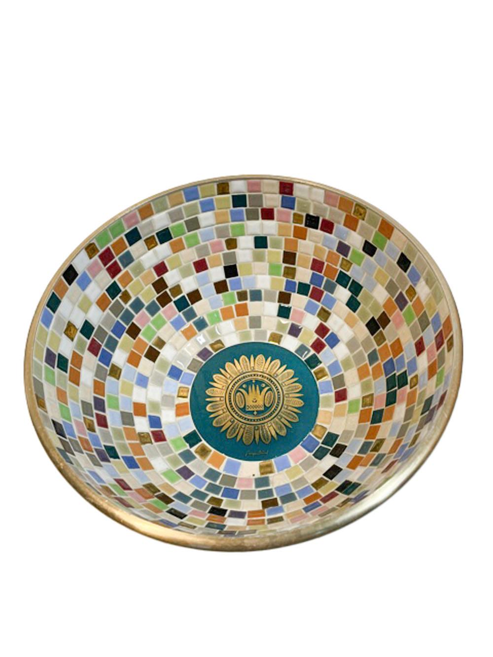 Mid-Century Modern Vintage Georges Briard Brass Bowl with Tiled Interior in the Regalia Pattern For Sale