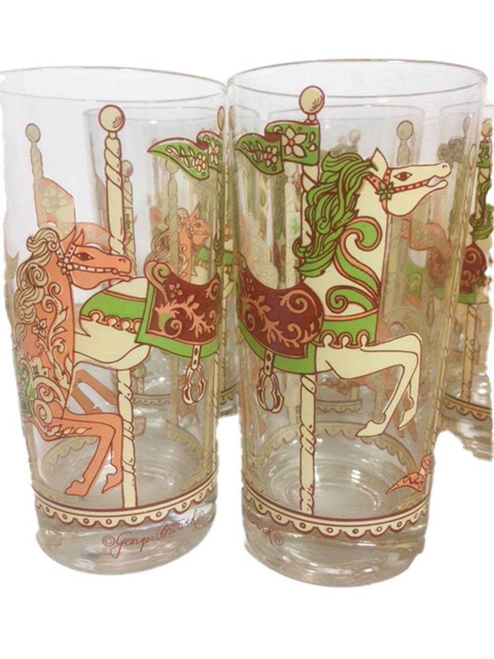 Enameled Vintage Georges Briard - Carousel Horse Highball Glasses - Set of Twelve