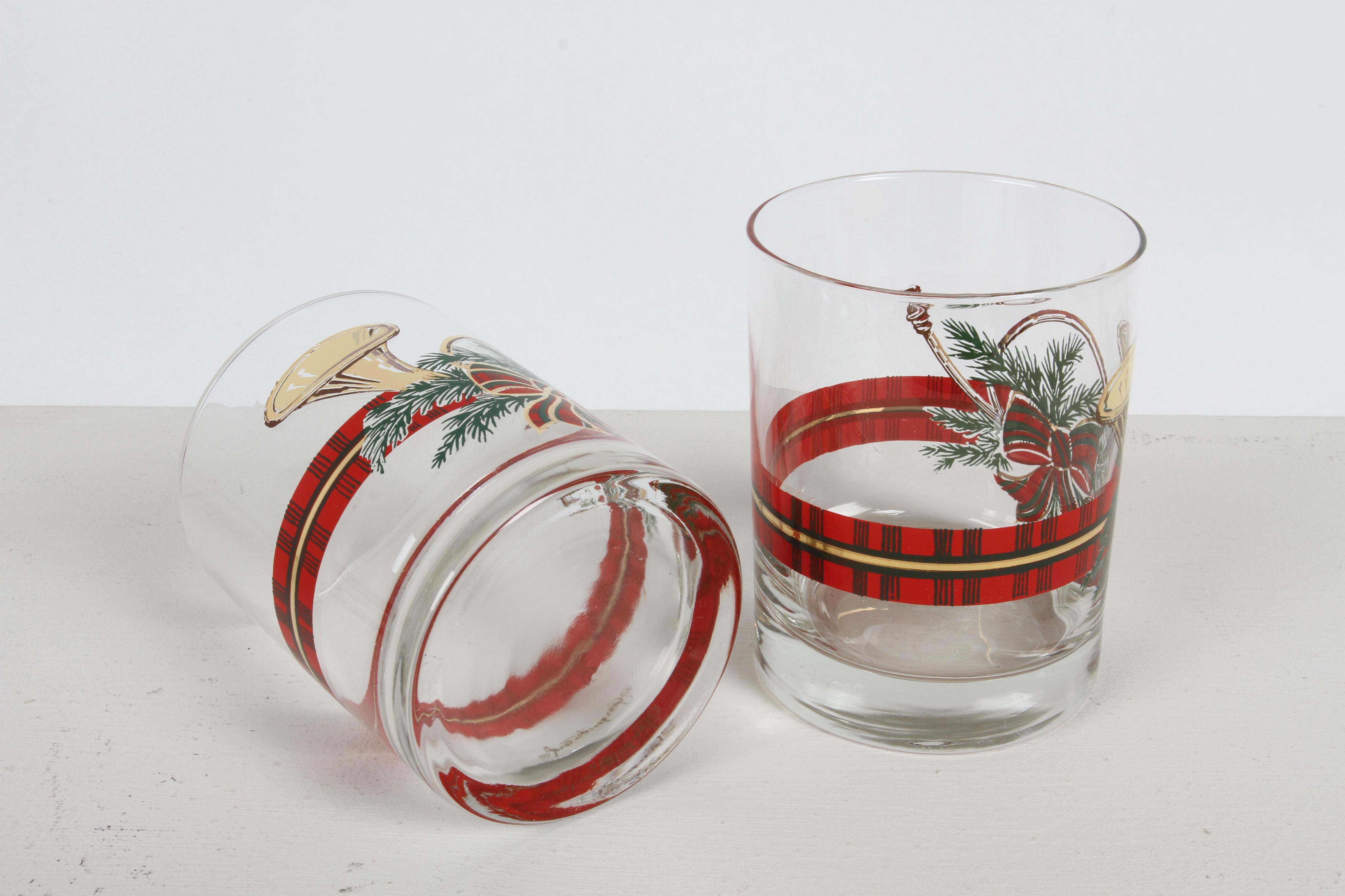 Vintage Georges Briard Christmas Theme Horn & Reef Low Ball Bar Glasses Set of 6 For Sale 4