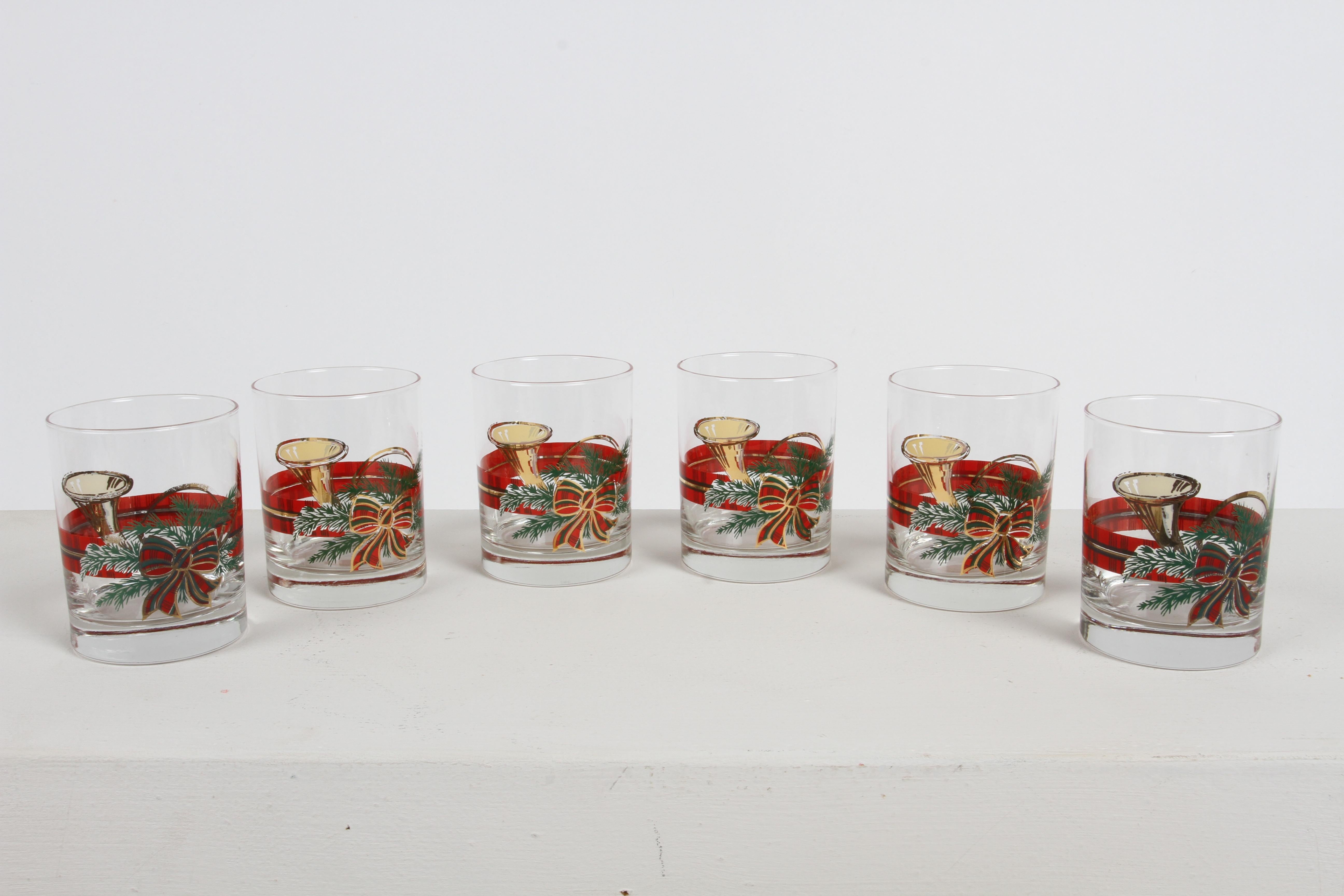 Mid-Century Modern Ensemble de 6 verres de bar vintage Georges Briard sur le thème de Noël Horn & Reef en vente