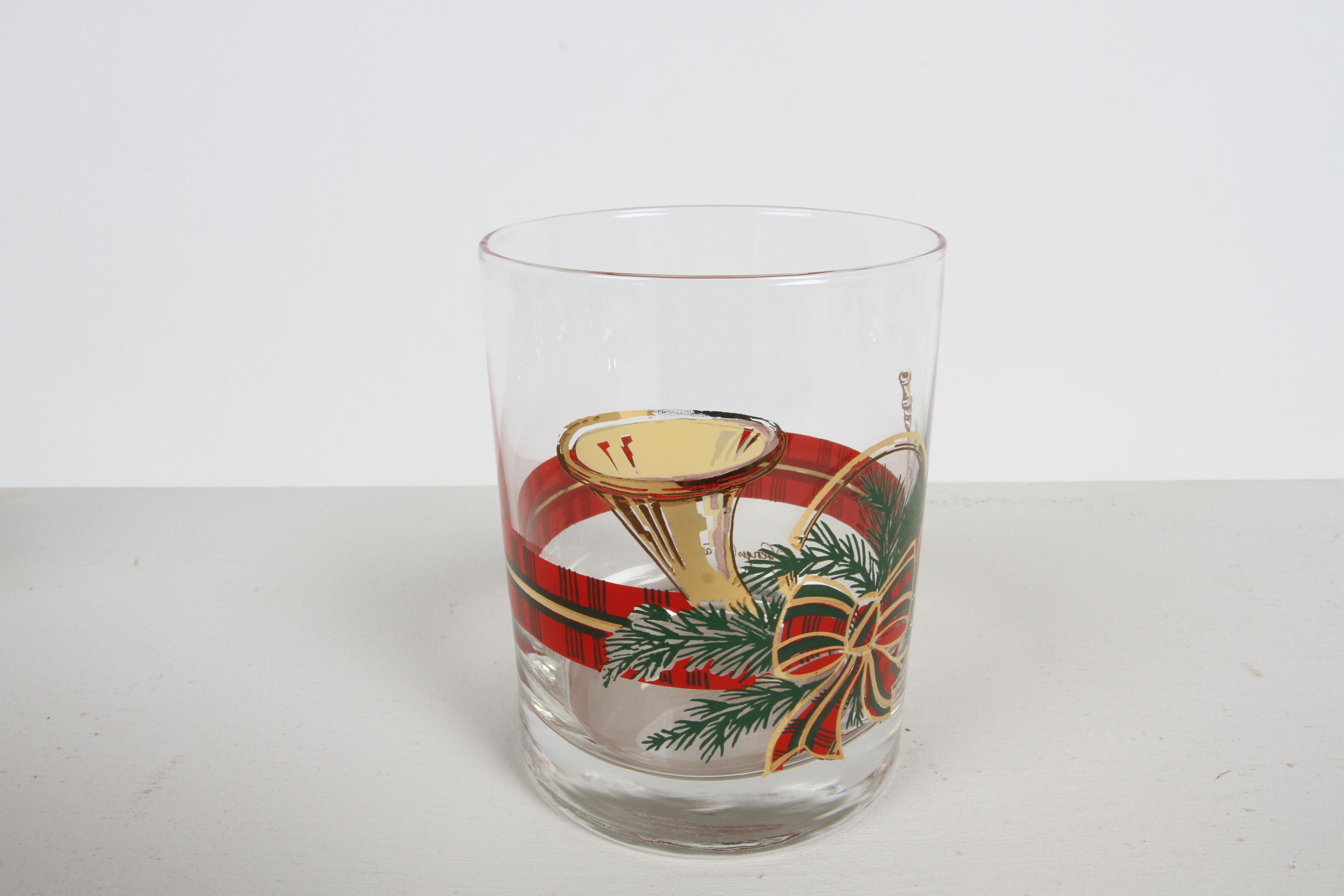 American Vintage Georges Briard Christmas Theme Horn & Reef Low Ball Bar Glasses Set of 6 For Sale