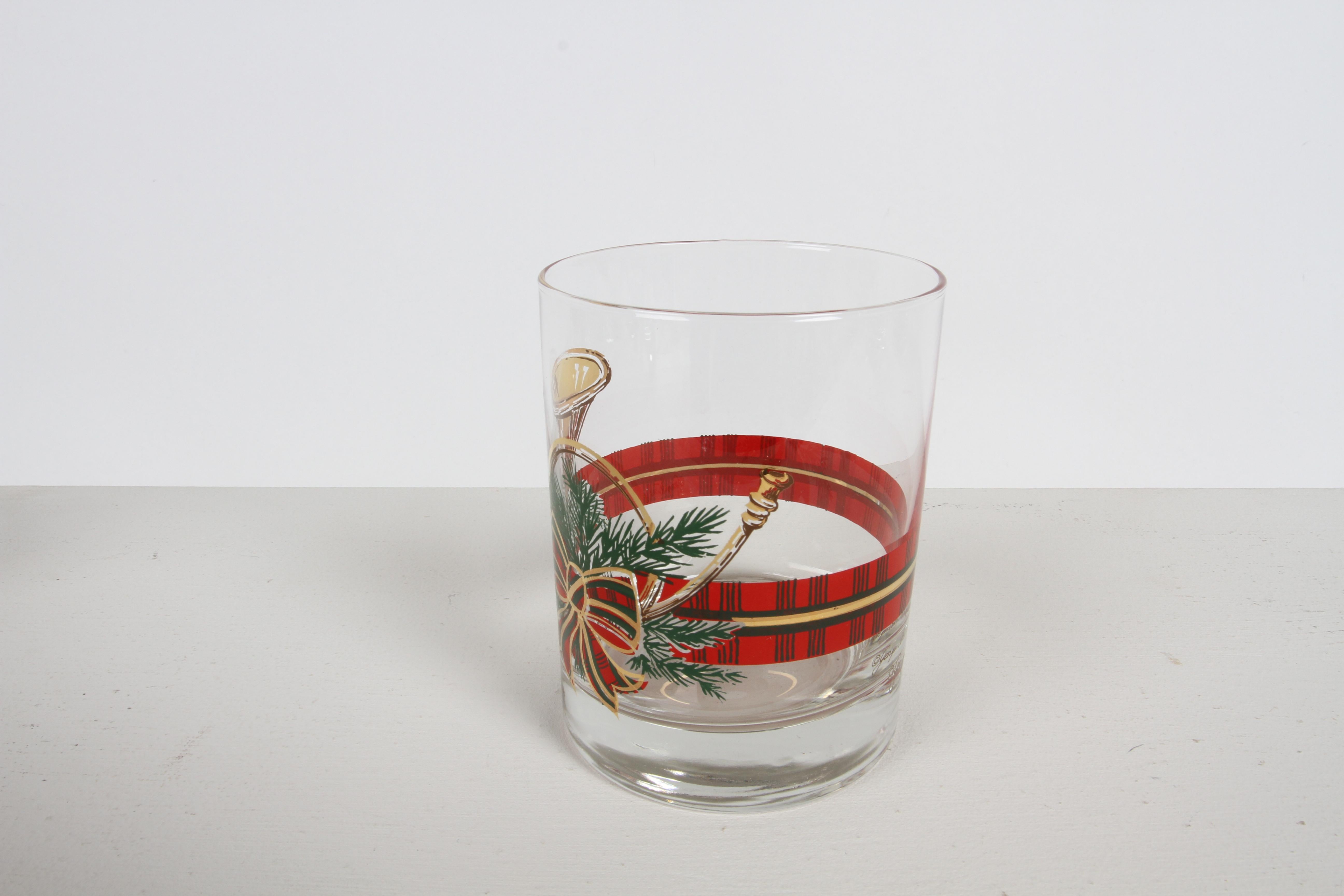 Late 20th Century Vintage Georges Briard Christmas Theme Horn & Reef Low Ball Bar Glasses Set of 6 For Sale