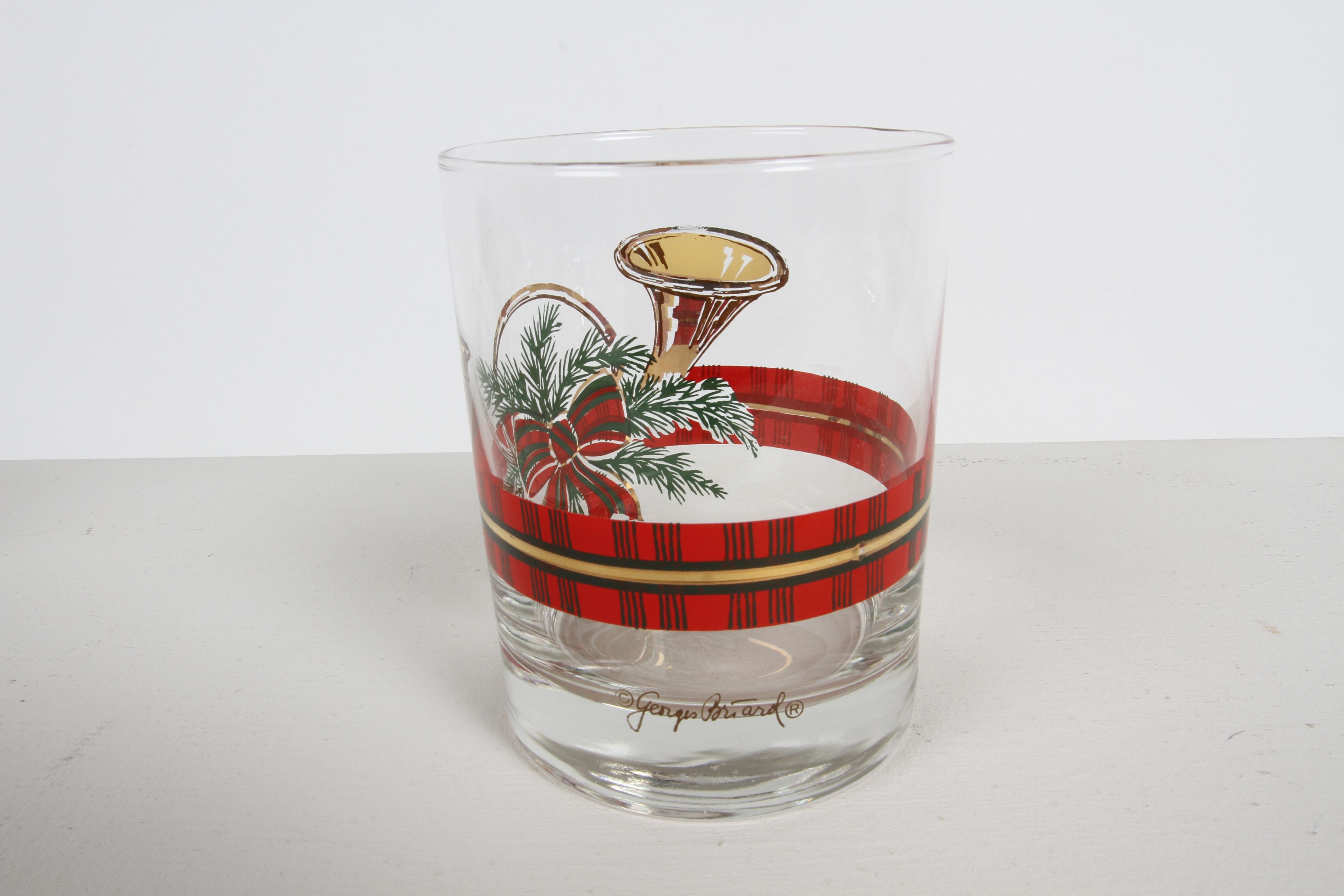 Vintage Georges Briard Christmas Theme Horn & Reef Low Ball Bar Glasses Set of 6 For Sale 1