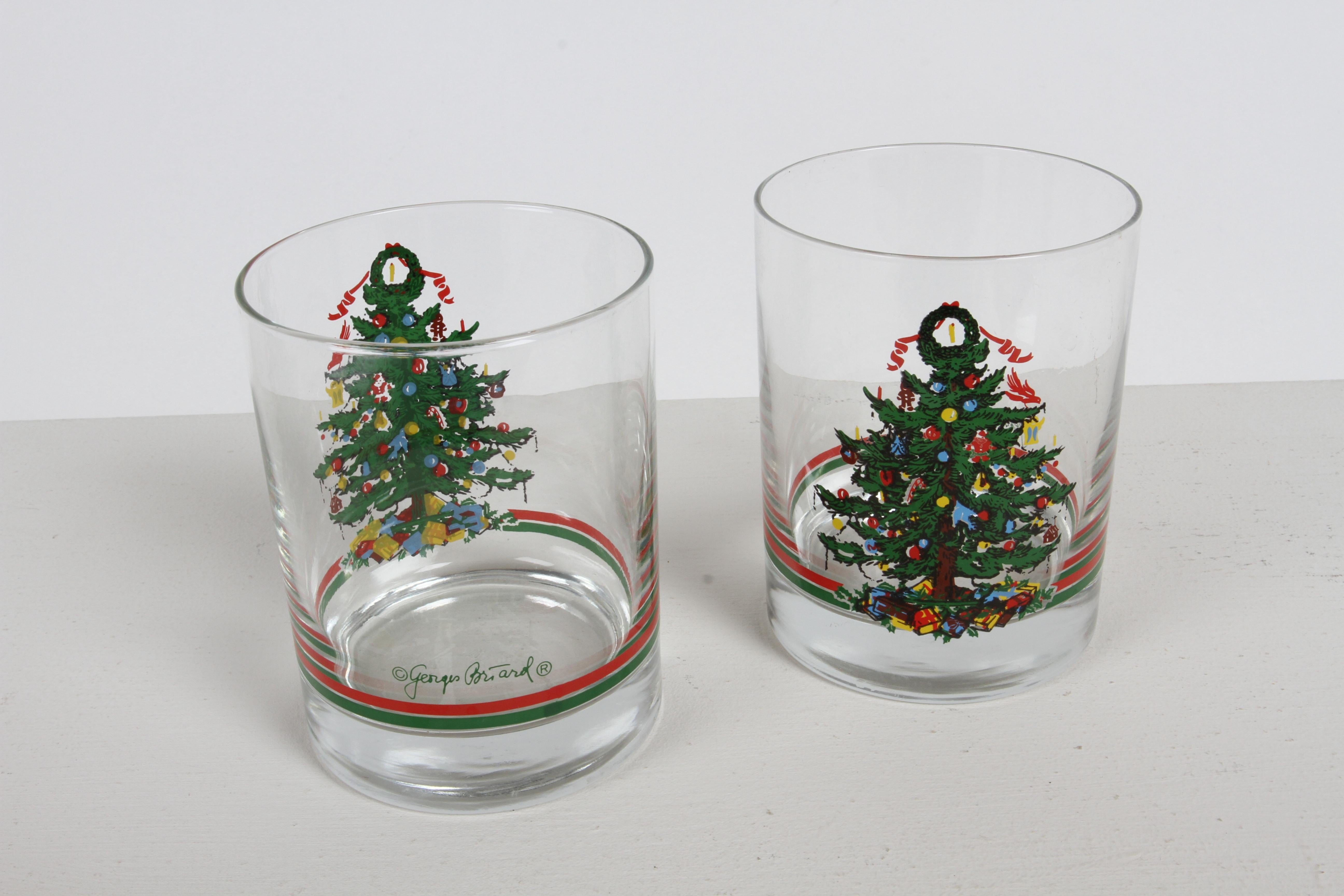 Mid-Century Modern Set de verres de bar Low Ball Vintage Georges Briard, thème arbre de Noël - 5 en vente