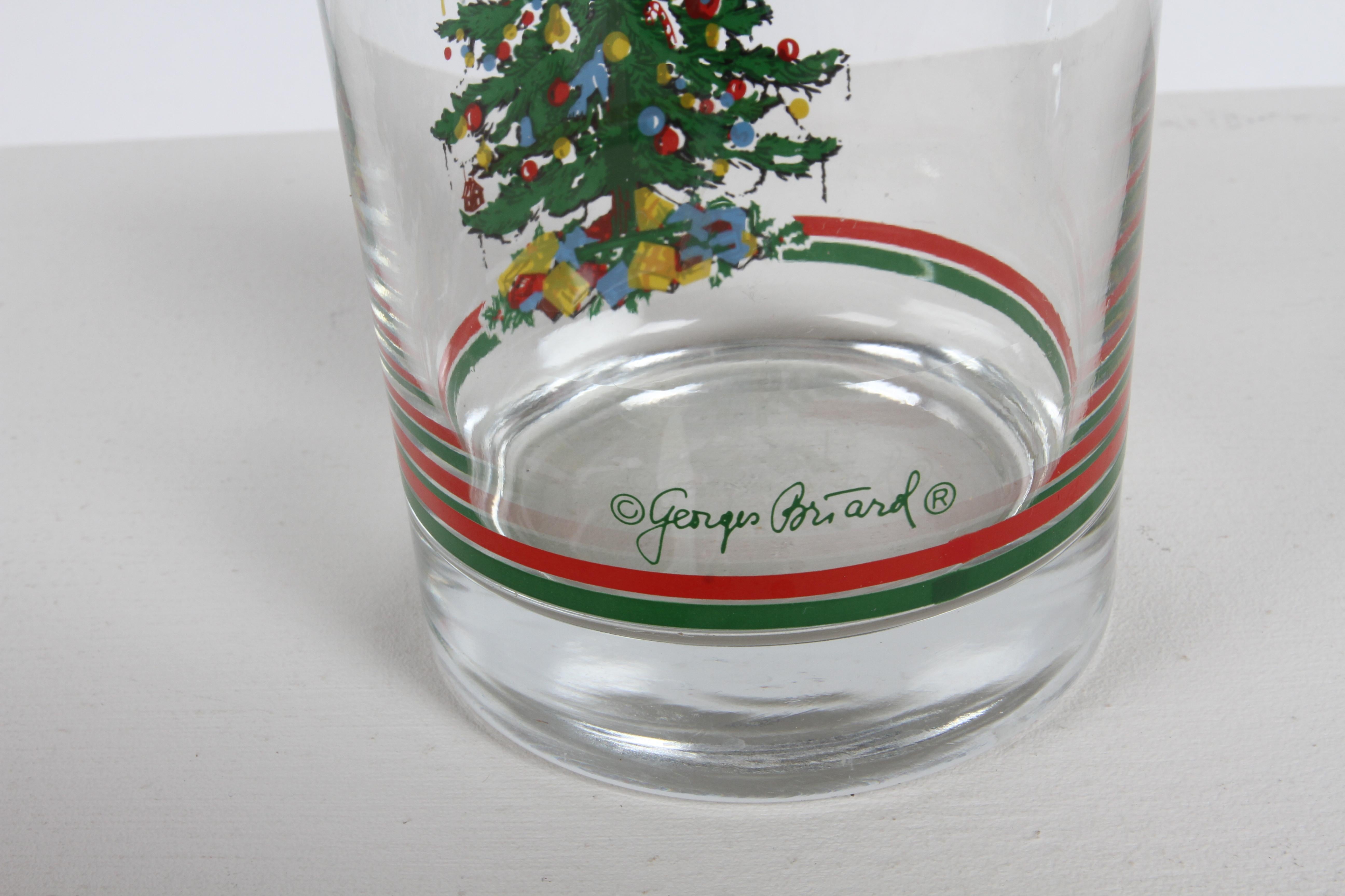 American Vintage Georges Briard Christmas Tree Holiday Theme Low Ball Bar Glasses Set - 5 For Sale