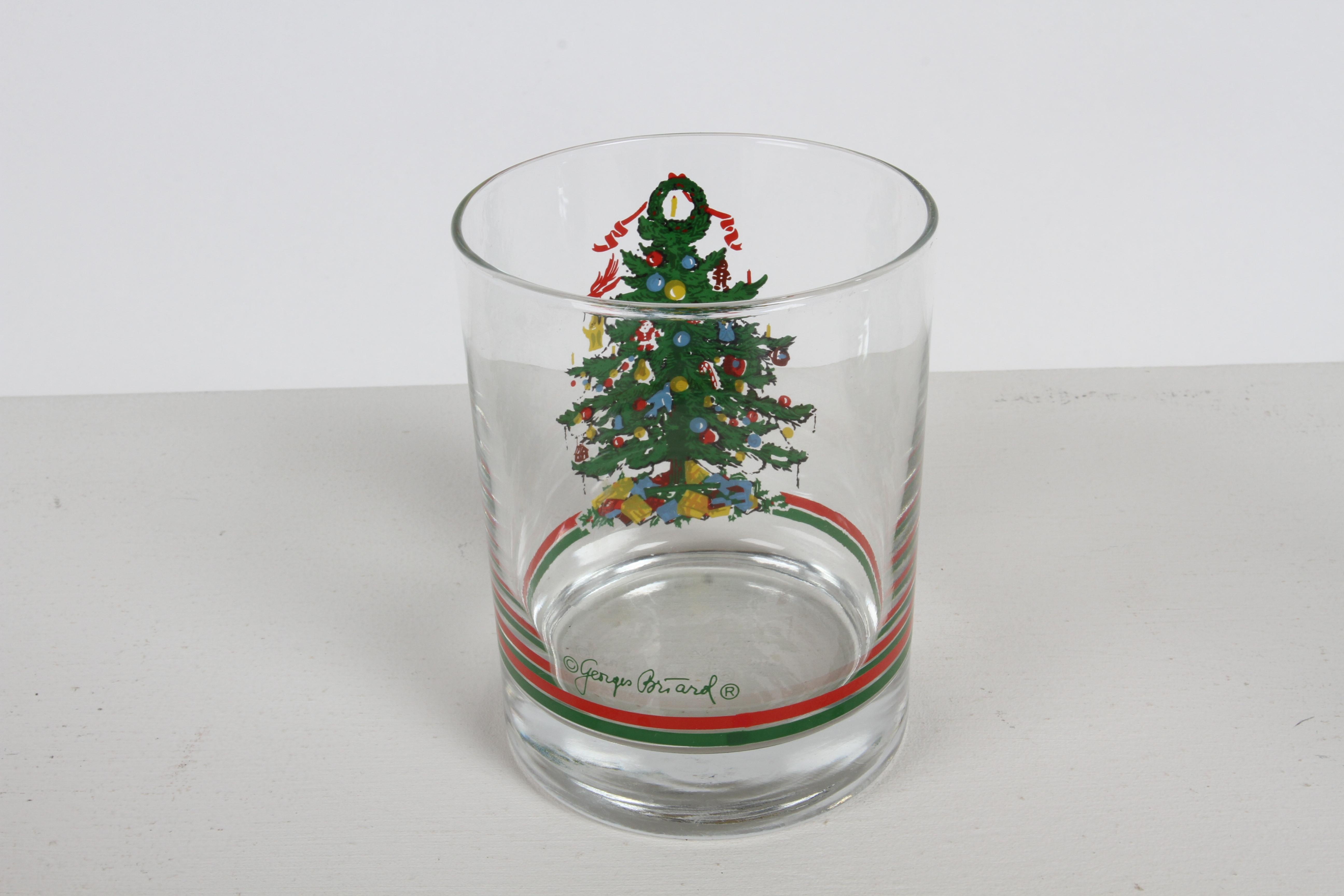 Vintage Georges Briard Christmas Tree Holiday Theme Low Ball Bar Glasses Set - 5 For Sale 1