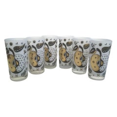 Vasos Highball Vintage Georges Briard Fruta Prohibida con interiores blancos