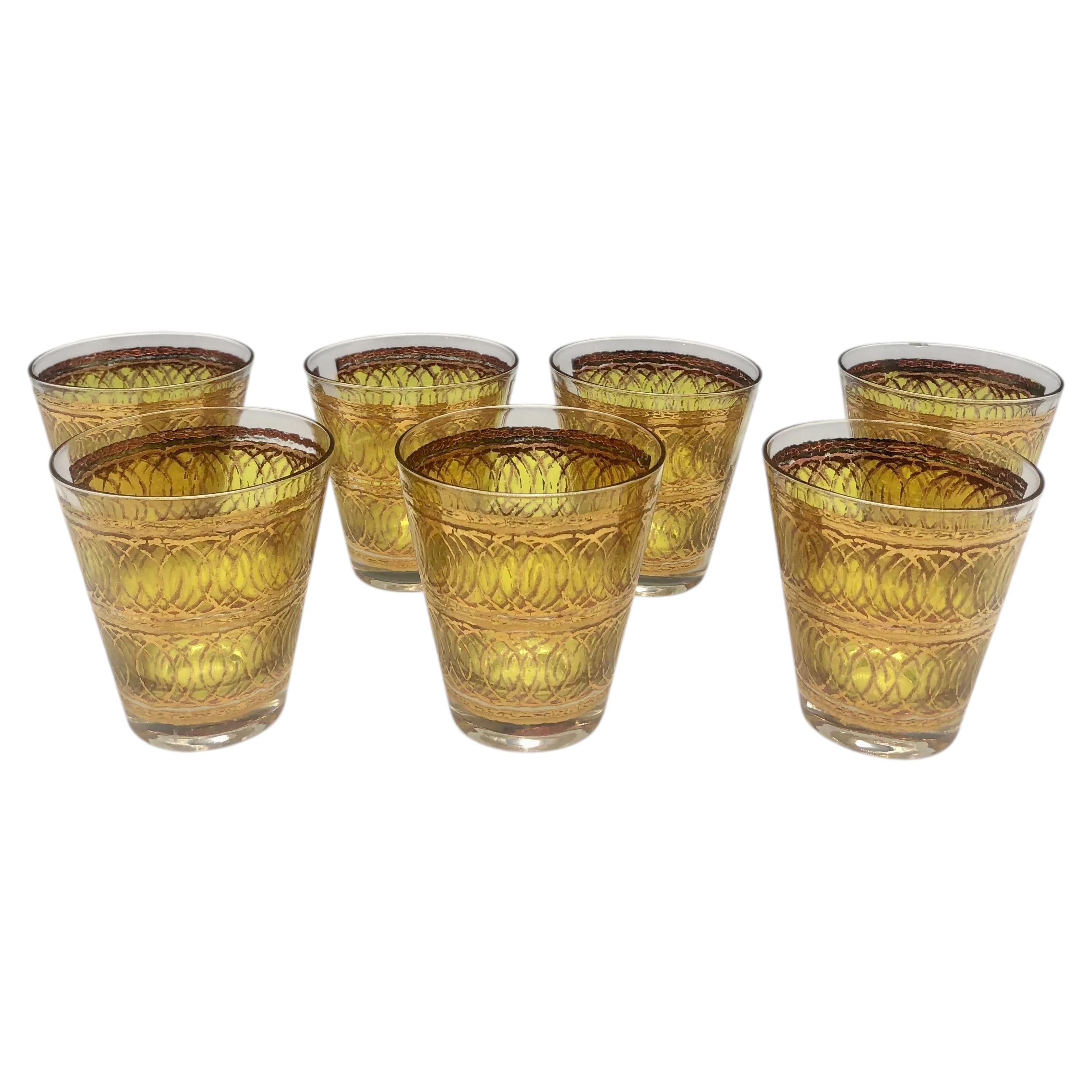 Vintage Georges Briard Gold und Gelb Mid-Century Becher Gläser - Set von 6