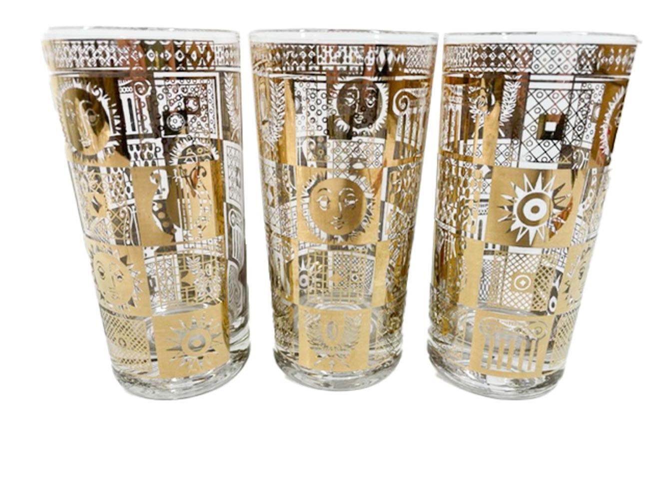 Vintage Georges Briard Highball Glasses in the Golden Celeste Pattern In Good Condition In Nantucket, MA