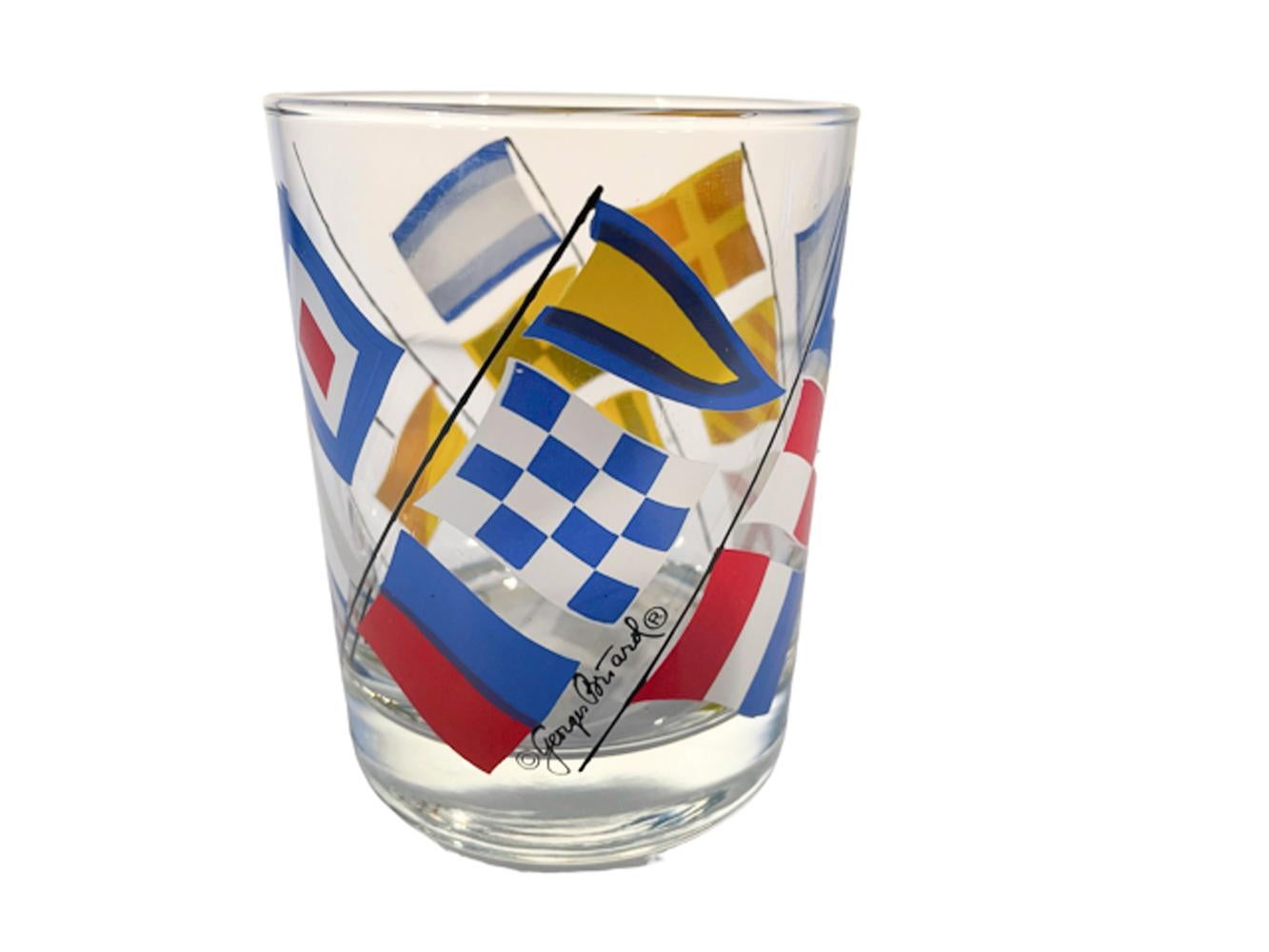 Vintage Georges Briard Nautical Flags Rocks Glasses in Brightly Colored Enamels In Good Condition In Nantucket, MA