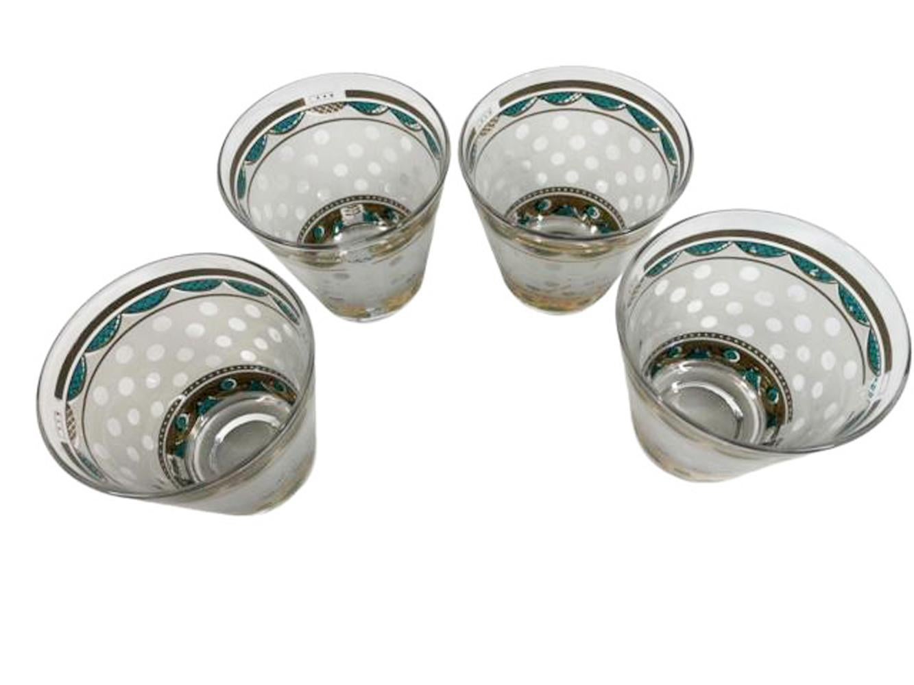 Vintage Georges Briard Old Fashioned Glasses, Clear Polka Dots on Frosted Ground For Sale 1