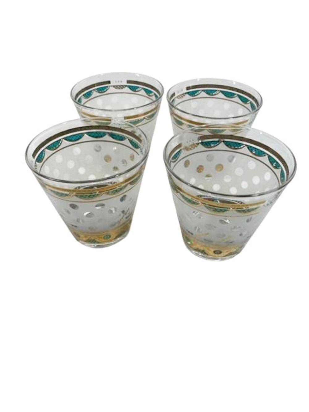 Vintage Georges Briard Old Fashioned Glasses, Clear Polka Dots on Frosted Ground For Sale 3
