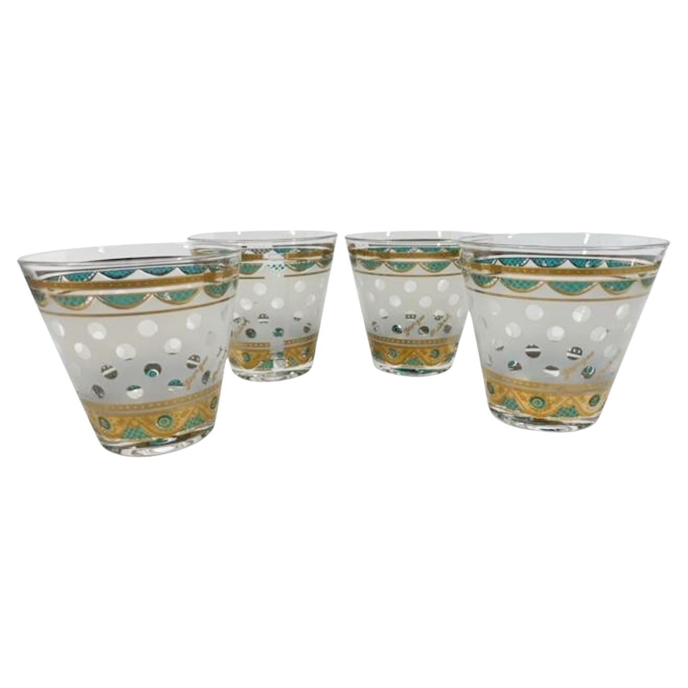 Vintage Georges Briard Old Fashioned Glasses, Clear Polka Dots on Frosted Ground