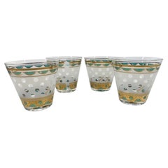 Vintage Georges Briard Old Fashioned Glasses, Clear Polka Dots on Frosted Ground