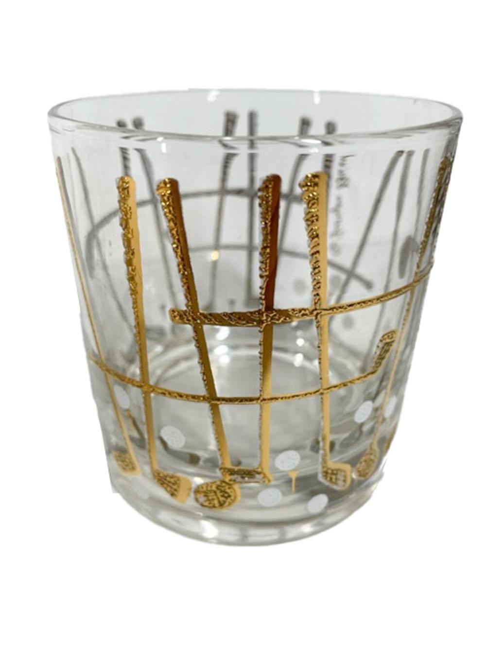 American Vintage Georges Briard Rocks Glasses in the Golf Pattern Executed in 22k Gold
