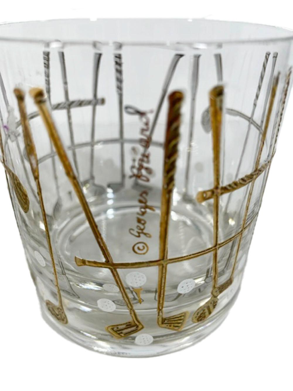 20th Century Vintage Georges Briard Rocks Glasses in the Golf Pattern Executed in 22k Gold