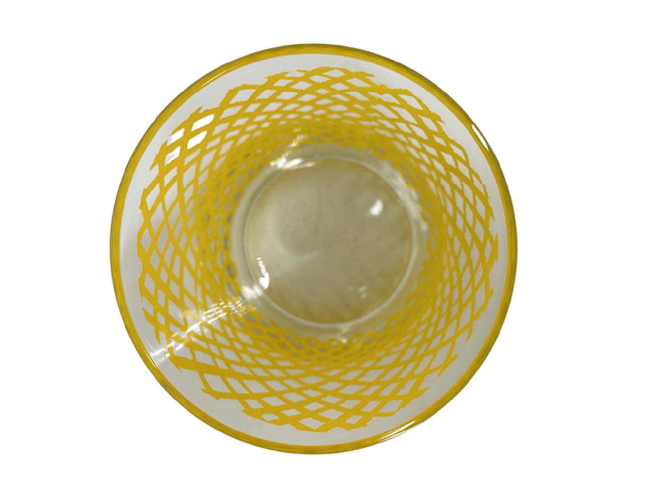 American Vintage Georges Briard Rocks Glasses w/Yellow Net Non-Slip Textured Surface For Sale