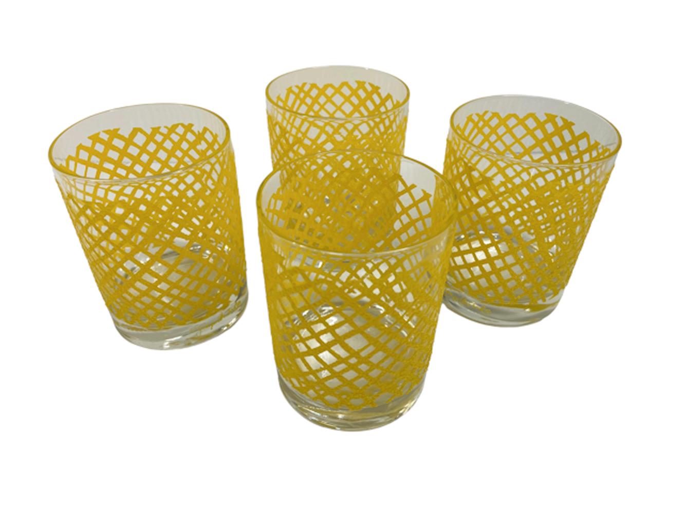 20th Century Vintage Georges Briard Rocks Glasses w/Yellow Net Non-Slip Textured Surface For Sale