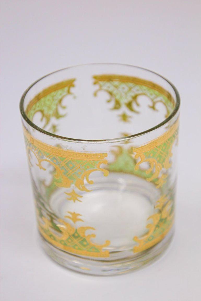 Vintage Georges Briard Set of Six Rock Glasses Green and Gold  For Sale 4