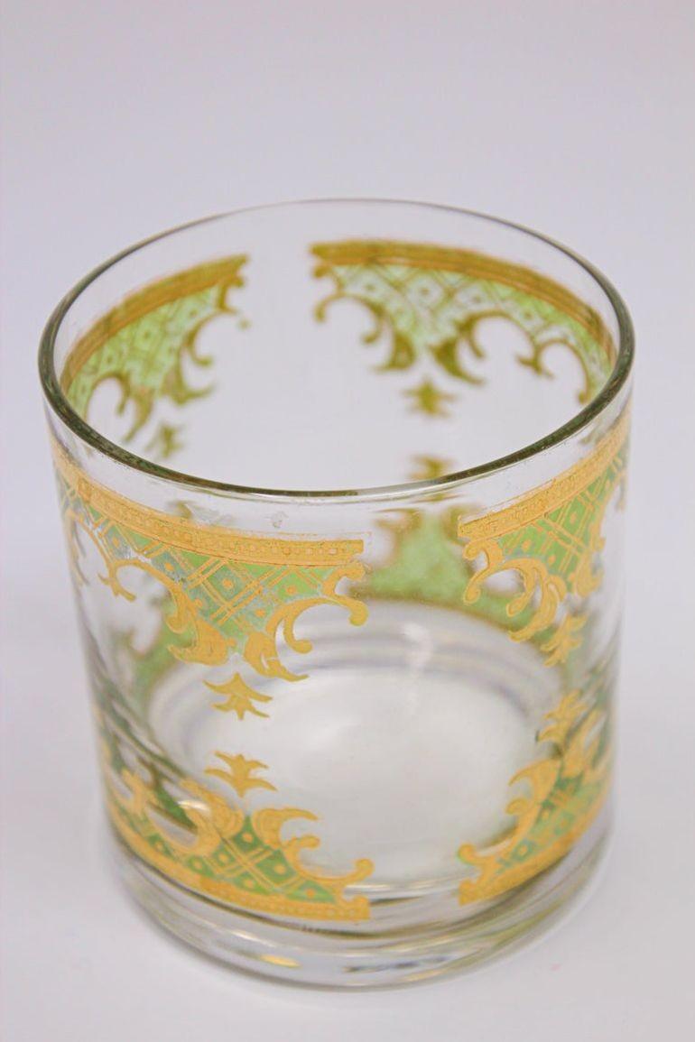 Vintage Georges Briard Set of Six Rock Glasses Green and Gold  For Sale 5