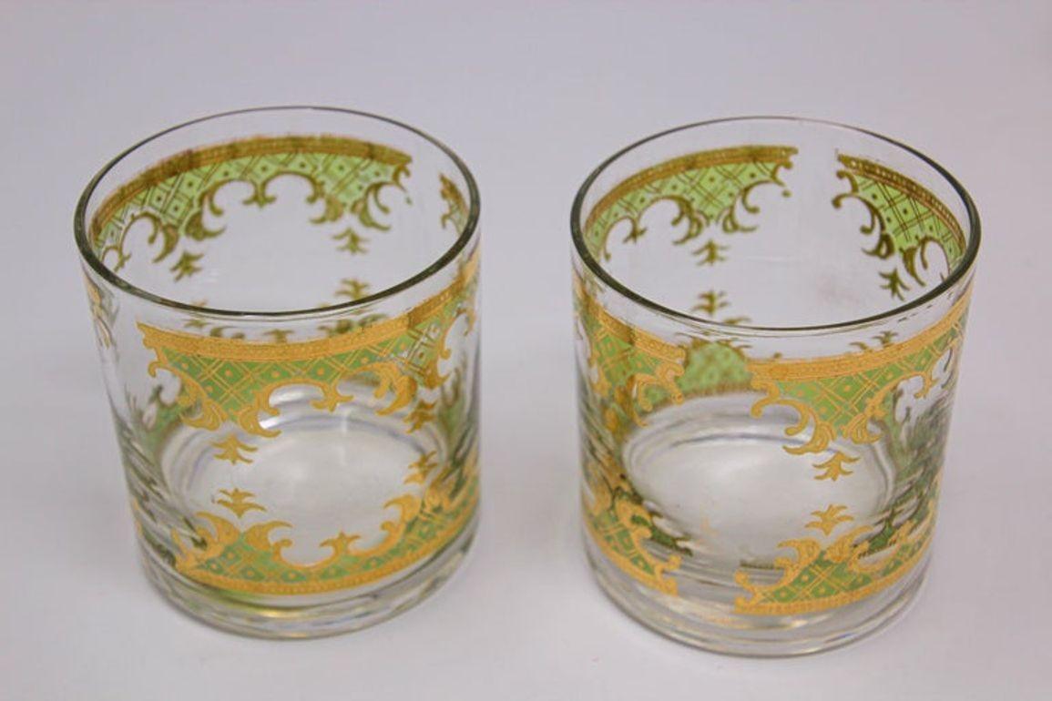 Vintage Georges Briard Set of Six Rock Glasses Green and Gold  For Sale 1