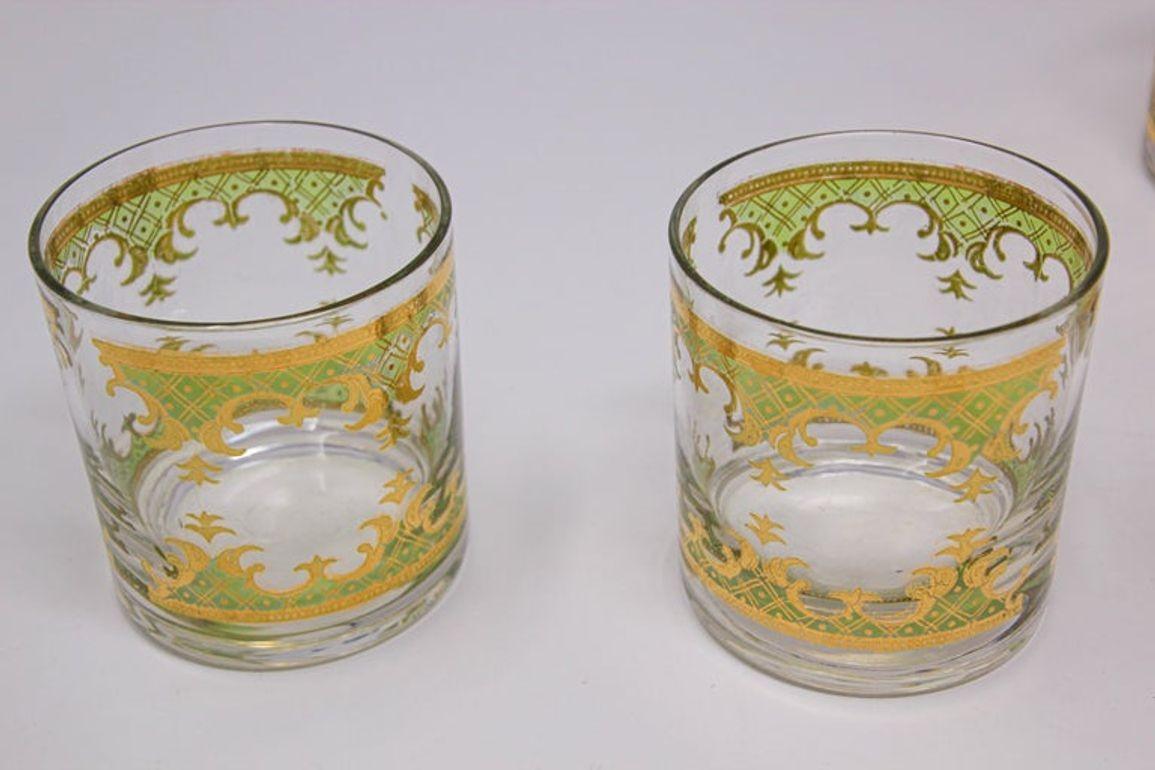Vintage Georges Briard Set of Six Rock Glasses Green and Gold  For Sale 2