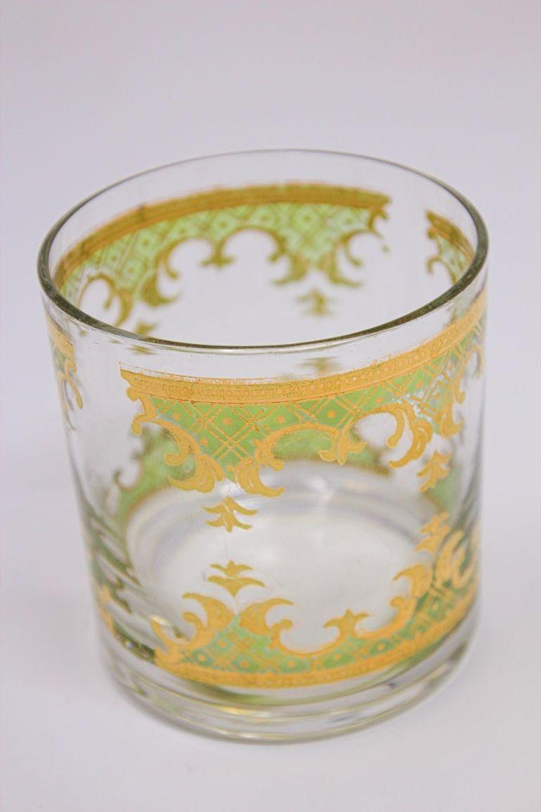 Vintage Georges Briard Set of Six Rock Glasses Green and Gold  For Sale 3