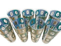 Vintage Georges Briard Tom Collins Glasses in the Scotch Pattern in Aqua