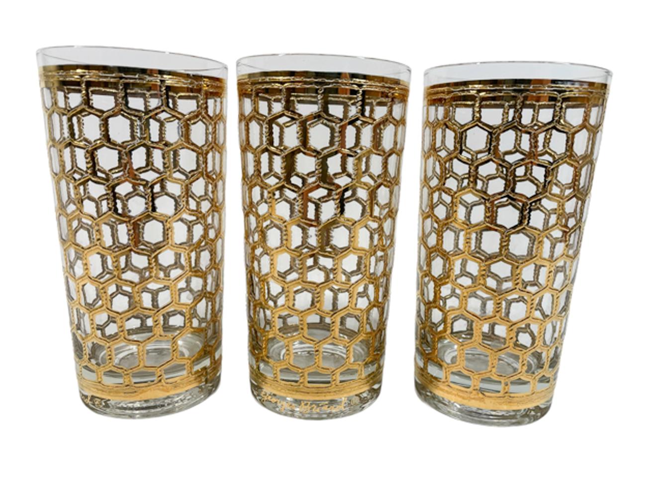 Set of 6 Georges Briard 22k gold decorated highball glasses in the 