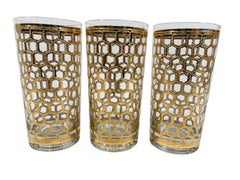 Vintage Georges Briard "Wire" Pattern Highball Glasses in 22 Karat Gold on Glass