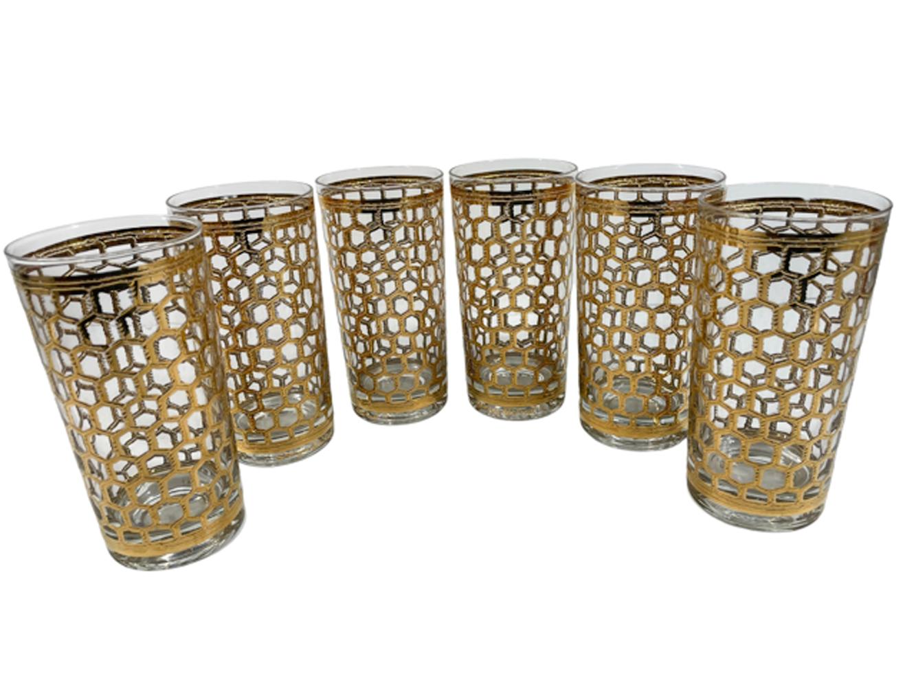 Américain Verres longs vintage Georges Briard à motif fil de fer en or 22 carats sur verre en vente